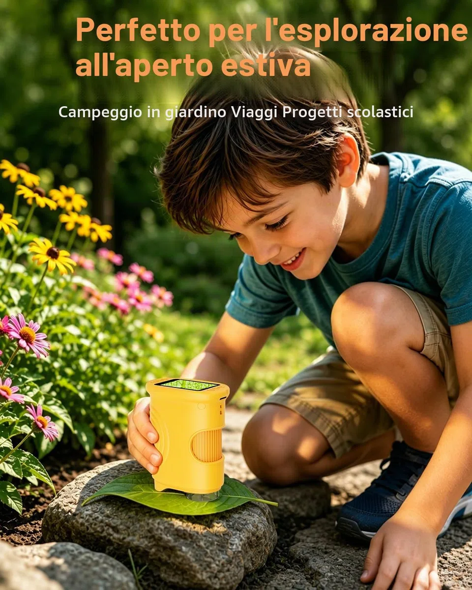 Microscopio Digitale Portatile per Bambini con schermo IPS da 2", Ricaricabile, Memoria Fotografica Integrata, 200X Mini Microscopio da Regali di Natale, compleanno o Capodanno per i 4-12 Anni-Arancio