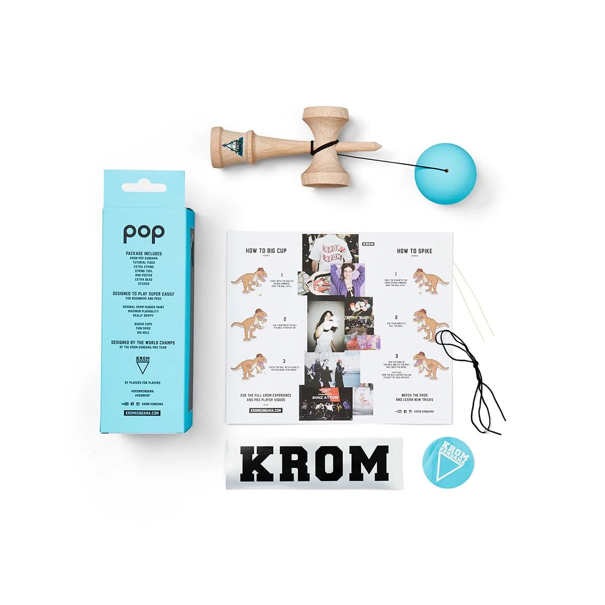 KROM Kendama Gioco - Pop Azzurro - Equilibrio impeccabile - Abilità Cognitive migliorate - Equilibrio, riflessi e creatività migliorati - Modello Kendama PRO Fatto per Principianti e Professionisti.