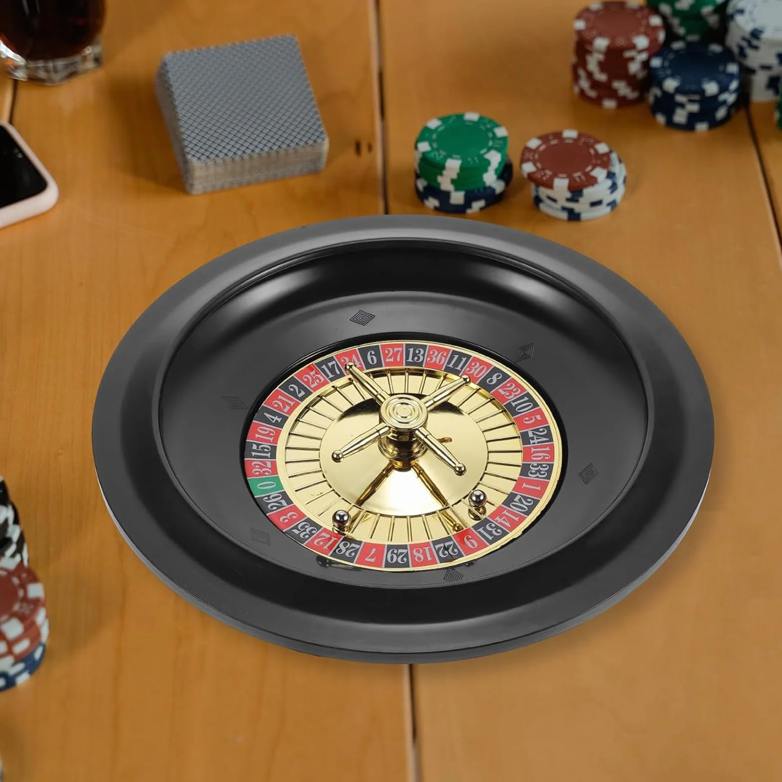 Generico Roulette Portatile per Casinò Ruota della Roulette in Legno Piatto Rotante Cuscinetti di Precisione di qualità del Casinò Torretta in Ottone Cromato Azione