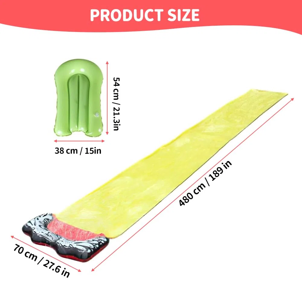 Scivolo Acquatico Giardino 480cm x 70cm Tappeto Scivolo Acqua Piscina con 1 Bodyboard