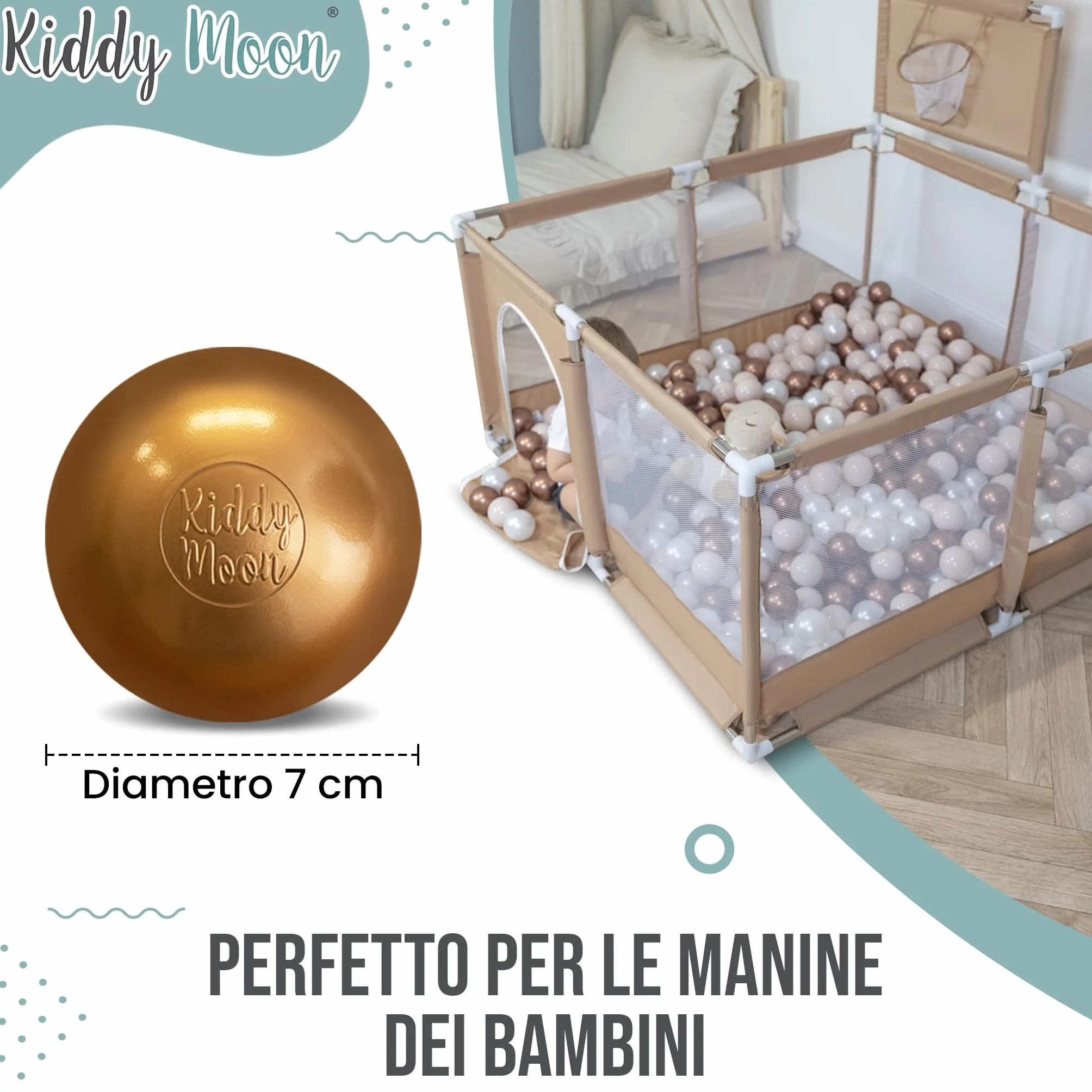 KiddyMoon 200 Palline/7Cm Palline Morbide Colorate Per Piscina Bambini Fatto In EU, Grigio/Bianco/Babyblue
