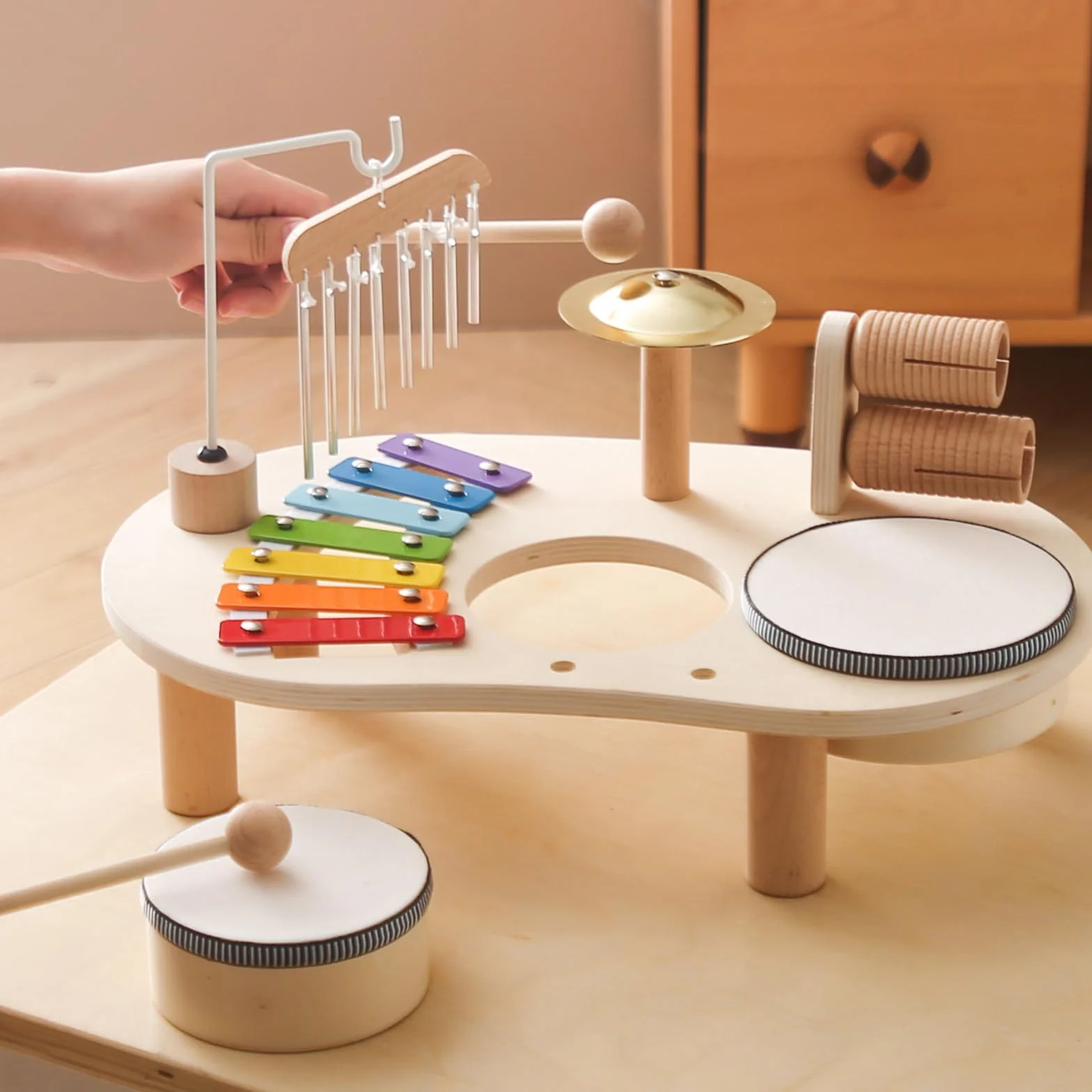 7 in 1 Baby Drum Set per Bambini, Xylophone Giocattolo Musicale di Legno, Strumenti Musicali Montessori del Bambino,Regalo di Compleanno per Ragazzi E Ragazze, A