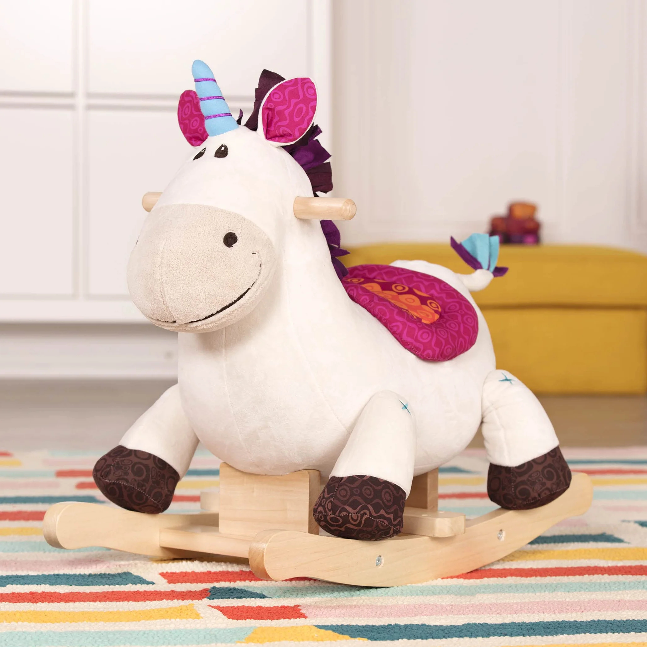 B. toys - Rodeo Rocker - Dilly-Dally - Unicorno Rocker - Unicorno a dondolo - Cavalcabile in legno - Giocattolo classico per bambini e ragazzi - 18 mesi +