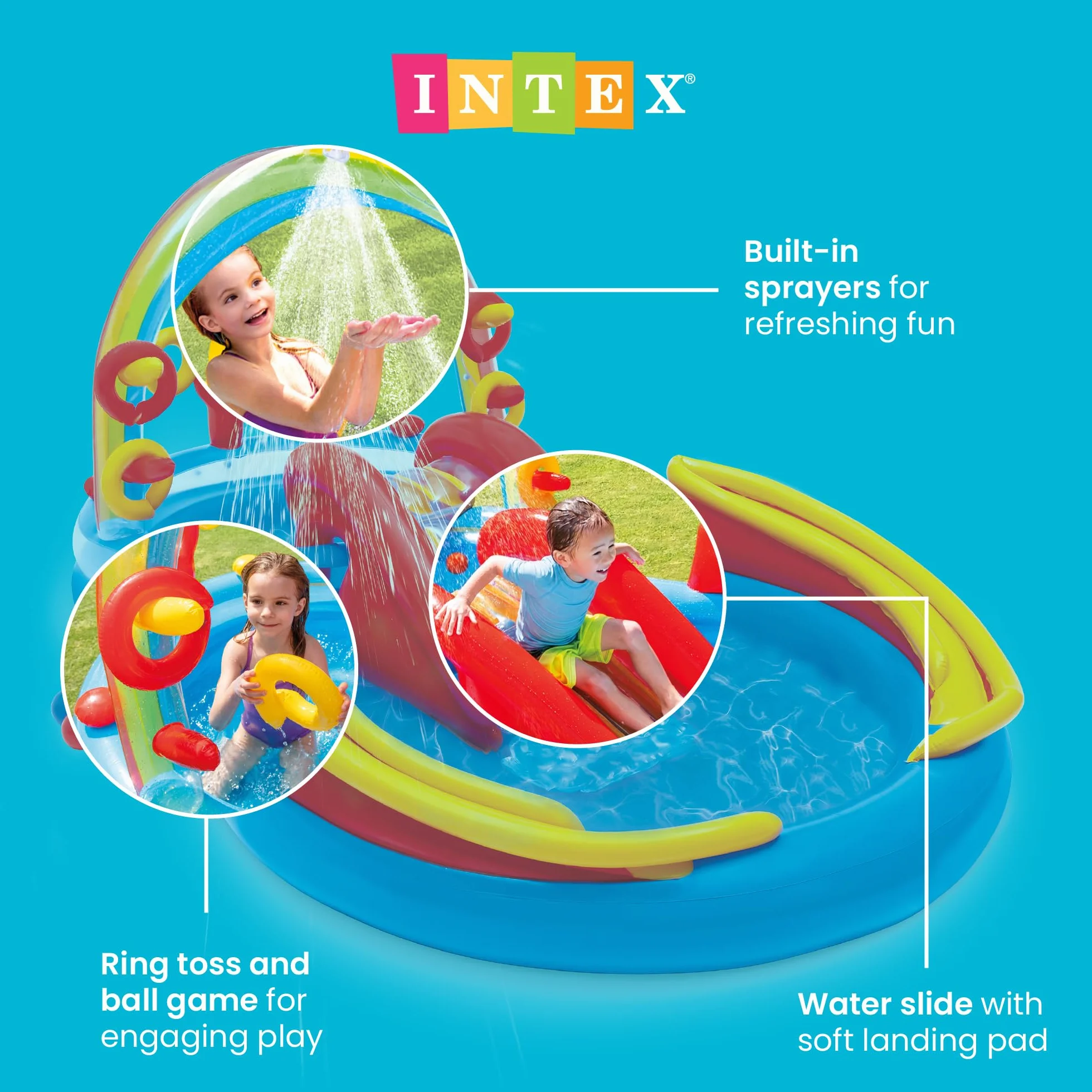 Intex 57453NP- Playground Arcobaleno, 297 x 193 x 135 cm, Blu/Rosso/Giallo