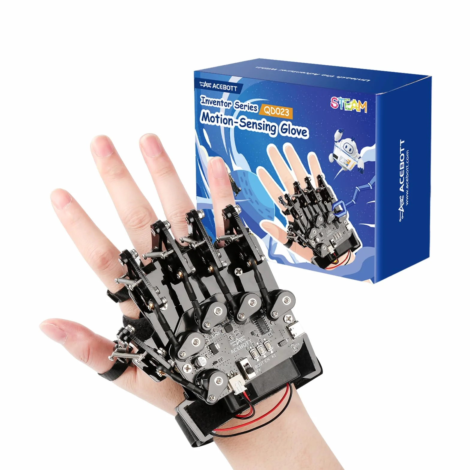 Guanto wireless ESP32 con rilevamento del movimento, supporta Arduino, ACECode e Python, kit robot fai da te, mano meccanica, giocattolo STEM, braccio a cinque dita per codificare, kit robot