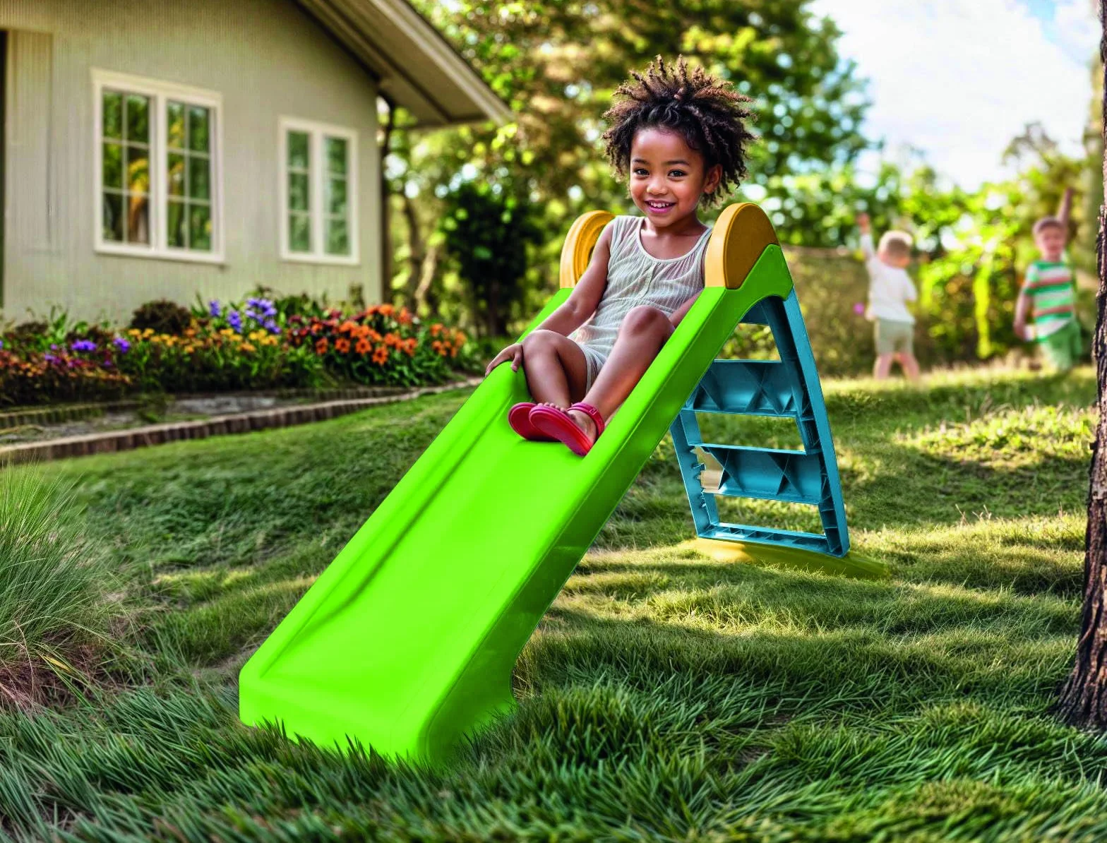 Dolu Scivolo per Bambini dai 2 Anni, Scala Blu e Verde, Pieghevole per Uso Interno ed Esterno