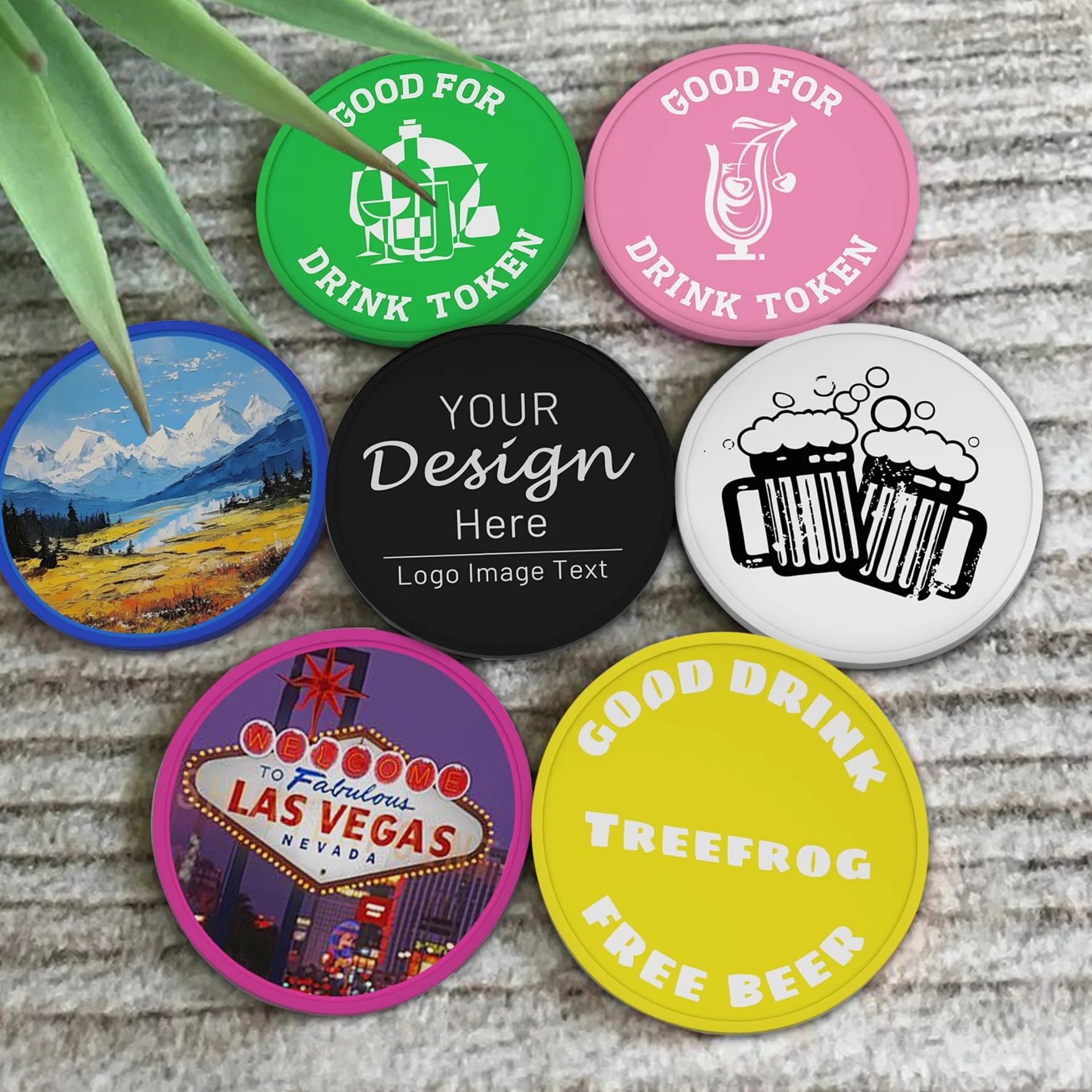 Gettoni Personalizzati in Plastica 100-1000, con Logo, Immagine o Testo, 9 Colori per Bar e Festa
