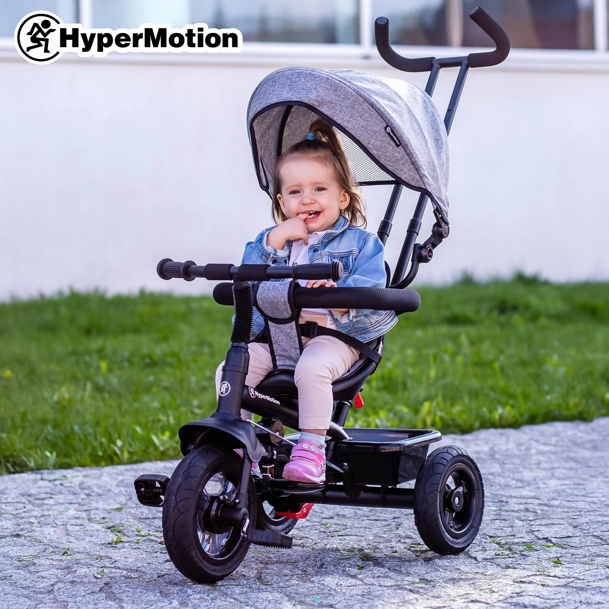 HyperMotion Triciclo Pieghevole per Bambini 1-4 Anni con Manubrio per Genitori - Bicicletta Evolutiva fino a 20kg - Monopattino Bambino Regolabile con Struttura Ergonomica, Grigio