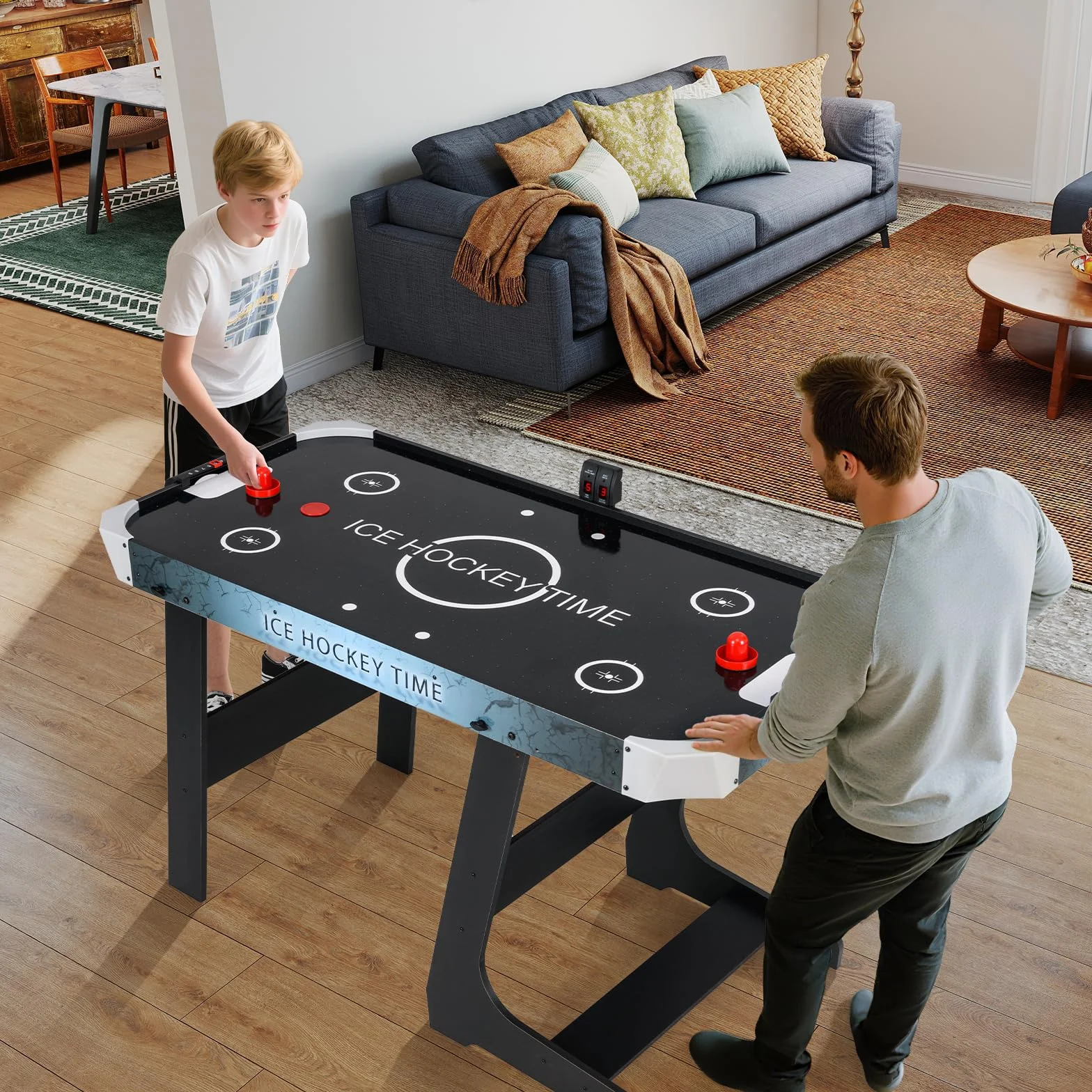 RELAX4LIFE Tavolo da Air Hockey Pieghevole per Bambini e Adulti 144 cm con Segnapunti LED Digitale, Potente Motore 12V, 2 Dischi & 2 Spintori per Casa, Ufficio, Sala Giochi