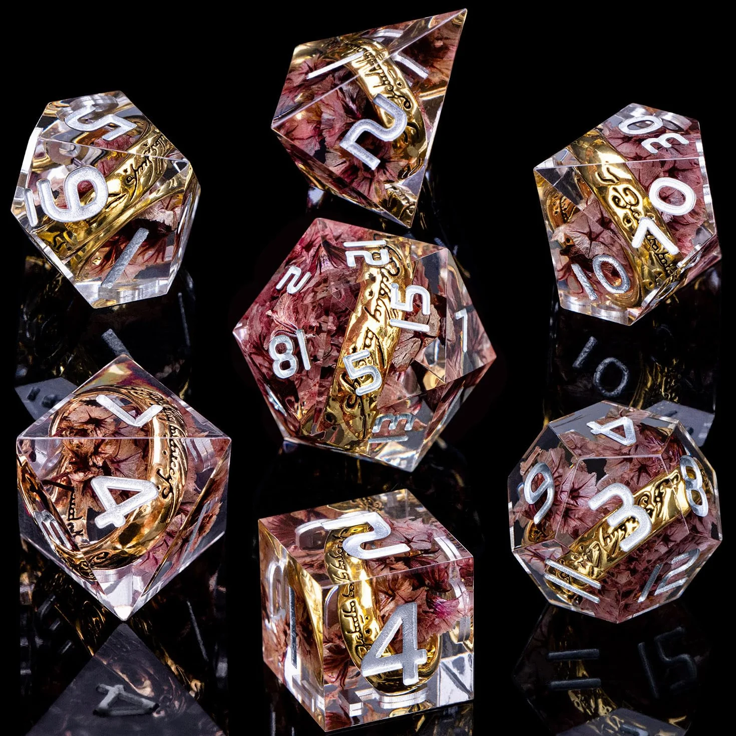 Set di dadi magici in resina con bordo affilato, con custodia, dadi poliedrici D20, D12, D10, D8, D6