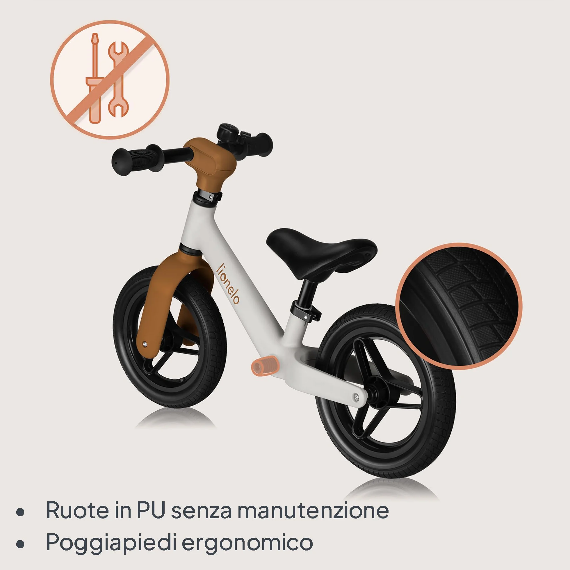 lionelo Bicicletta Senza Pedali TONI Per Bambini da 18 mesi a 30kg Ruote in Gomma PU da 25cm Poggiapiedi Cestino Sella e Manubrio Regolabili Impugnatura Antiscivolo Leggero Campanello