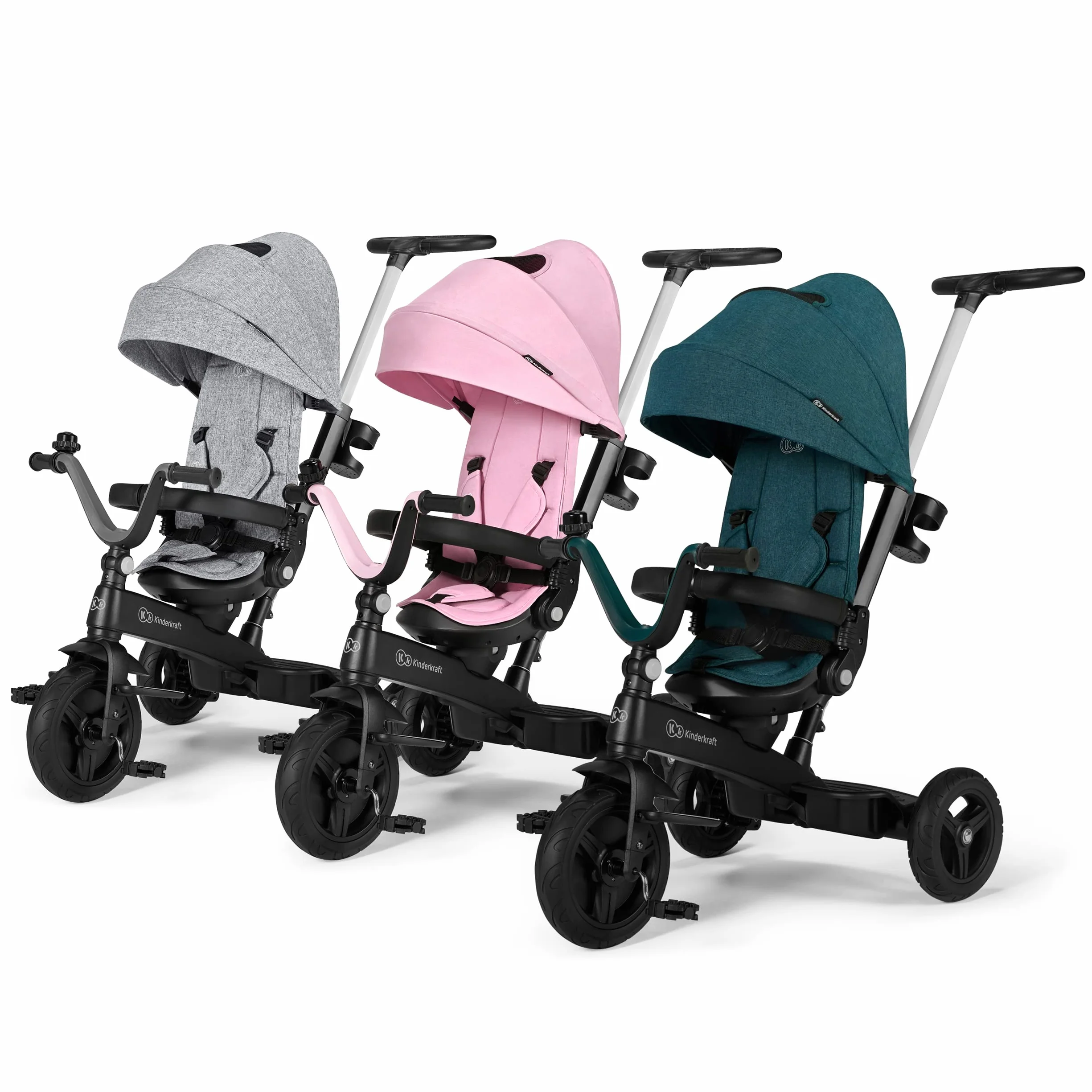 Kinderkraft Triciclo Evolutivo TWIPPER, con Maniglione, Sella Girevole 360 Gradi, Accessori, Campanello, Portabicchiere, da 9 Mesi fino a 5 Anni, Rosa