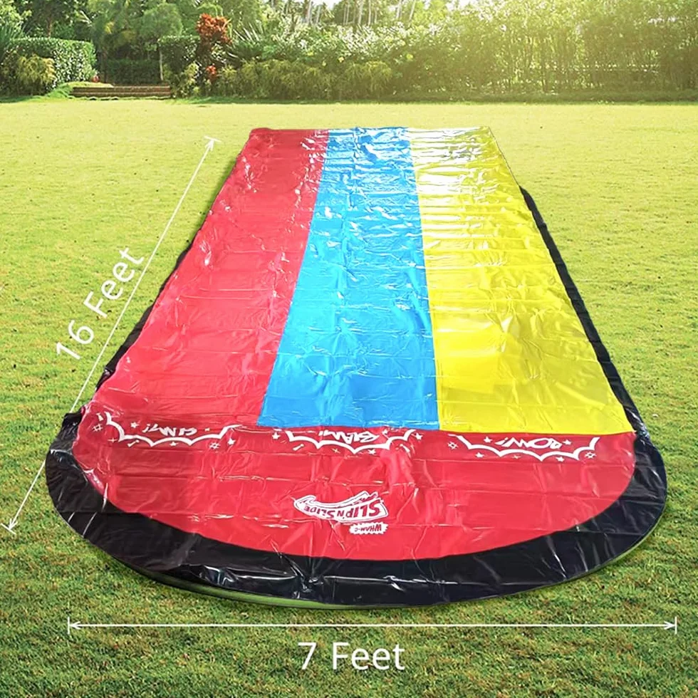 Scivolo d'Acqua Triplo Racer 480x210CM, Scivolo Acquatico Giardino con Irrigatore e 3 Tavole Gonfiabili, per Bambini Adulti
