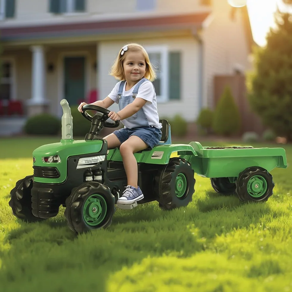 Dolu Oyuncak 8053 Trattore con Pedale Ride On Con Rimorchio, Verde