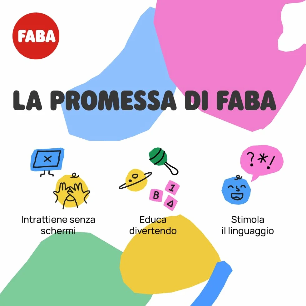 FABA+ Raccontastorie Interattivo per Bambini 0-10 Anni, Cassa Audio con Personaggio Sonoro Faba•Me, Luce Notturna, Gioco Educativo Musicale, Versione Italiana