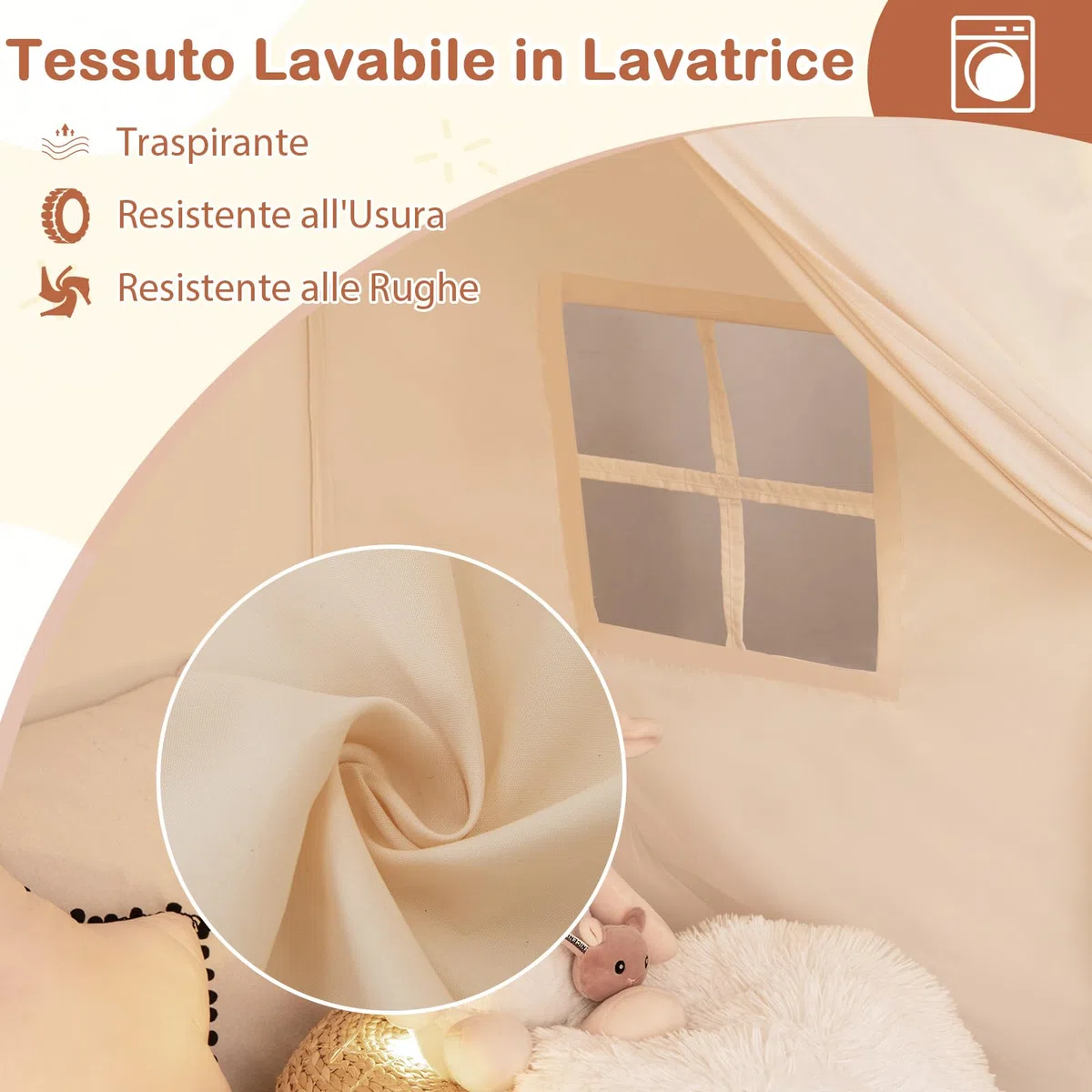 COSTWAY Tenda per Bambini con Luci Fatate, Casetta da Gioco Portatile 157x98x148 cm Beige