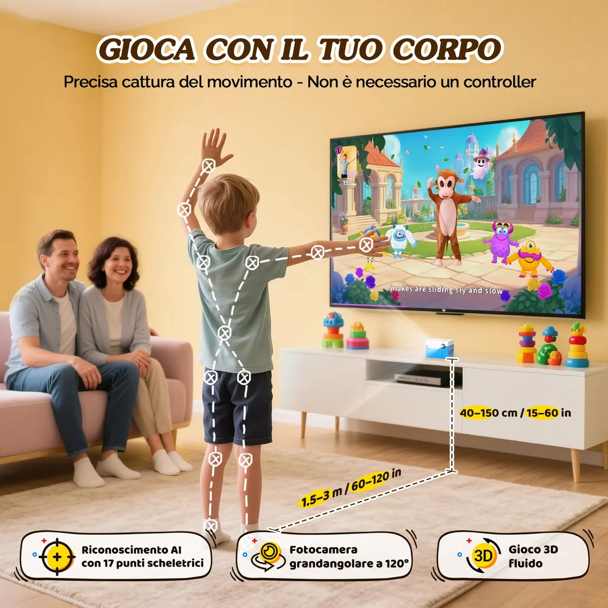 KINHANK MotionX Console Giochi di Movimento, Sistema di Videogiochi Interattivo per Bambini e Famiglie, Senza Controller, Senza Abbonamento, Aggiornamenti Mensili, Idea Regalo per Bambini (4-15 anni)