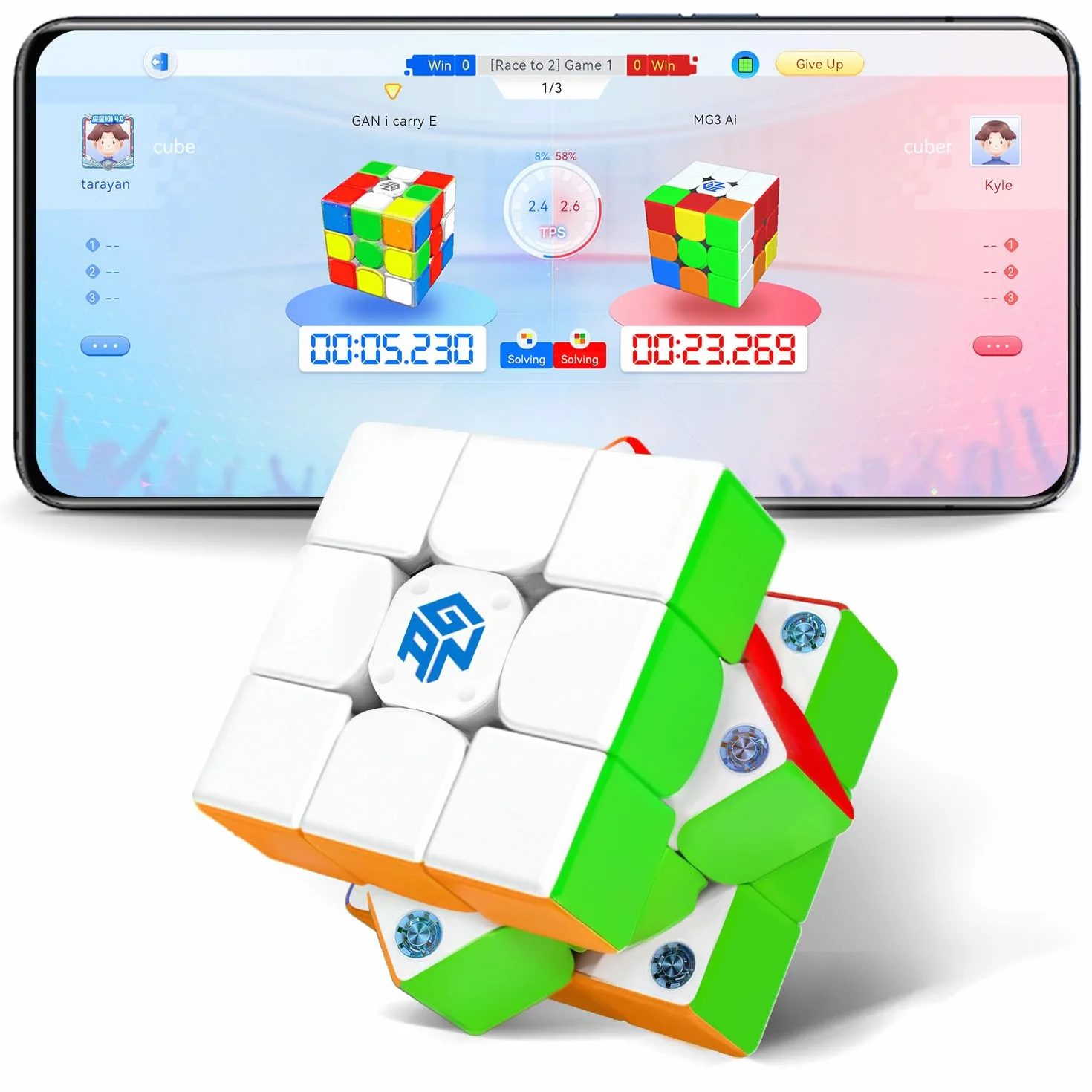 Gan 356icarryE Speed Cube Magnetico Smart Cubo 3x3, Struttura Batteria Sostituibili Intelligente Cubo Professionale Connessione Bluetooth App Online PK (Frosted)