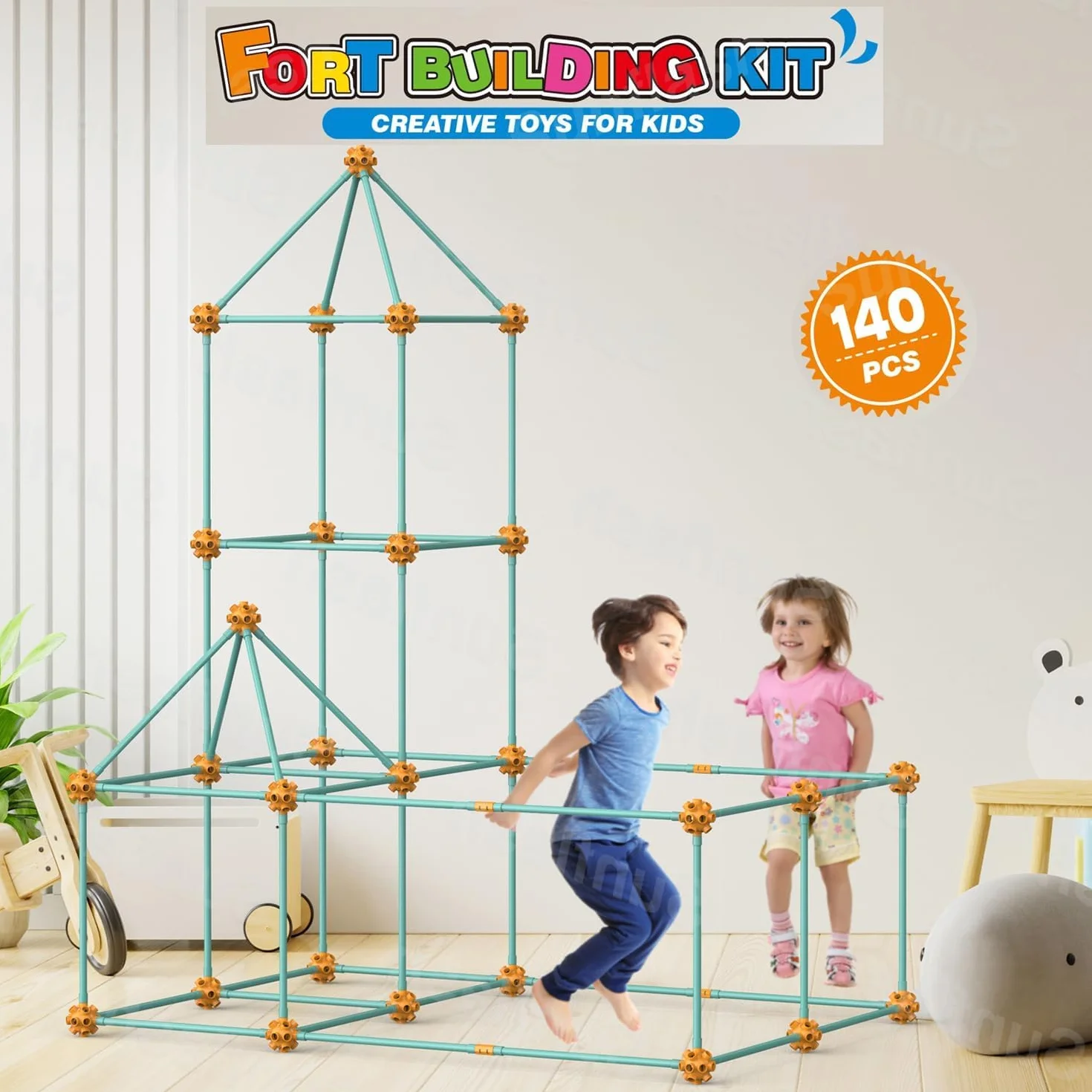 Kit di Costruzione del Forte 140 Pezzi Giocattolo Creativo STEM per Bambini 4+ Anni Ragazzi Ragazze Verde