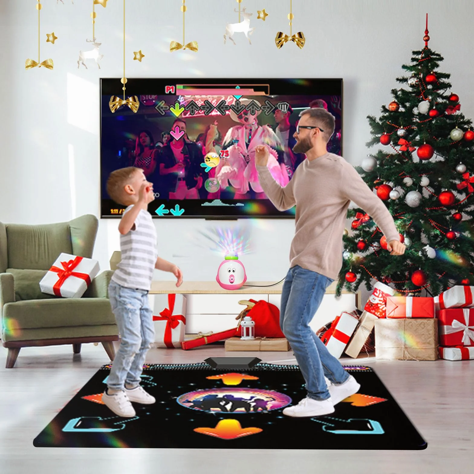 YRPRSODF Electronic Single Dance Pad,Tappetino elettronico Musicale con 100+ Giochi,200+ Canzoni,2 Controller a sensore, modalità MTV e Cartoon per Bambini di 3+ Anni