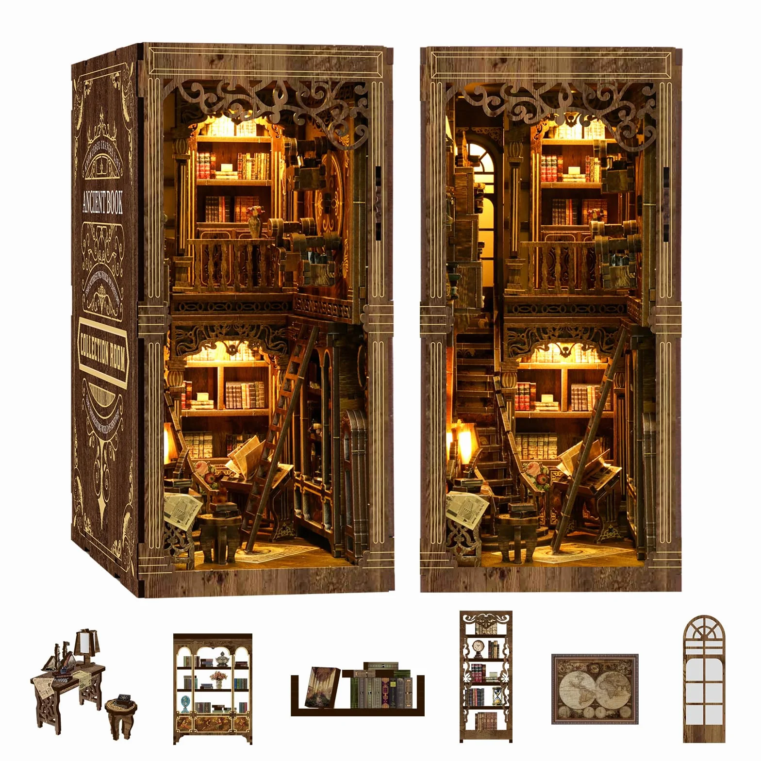 Kit Diy Book Nook, Collezione Di Libri Vintage, Puzzle In Legno In Miniatura Fai Da Te Con Luce Led, Idea Regalo Creativa Per Adulti e Adolescenti a Partire Dai 14 Anni, Biblioteca