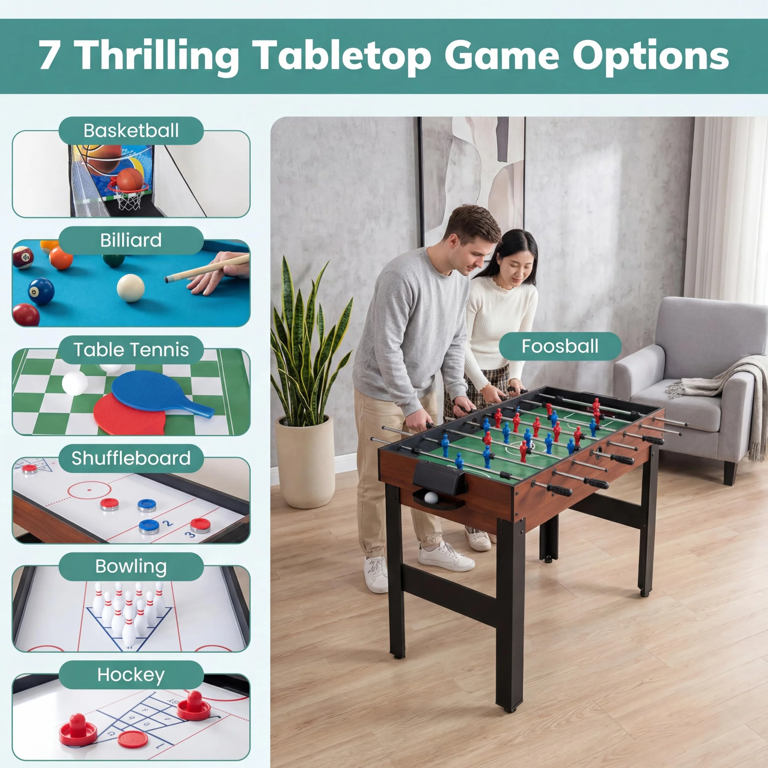 HOMASIS 14 in 1 Tavolo Multigioco, Tavolo da Gioco Multifunzione con Calcio Balilla, Basket, Biliardo, Hockey, Ping Pong, Scacchi, Dama, Backgammon, Carte da Poker per Bambini e Adulti