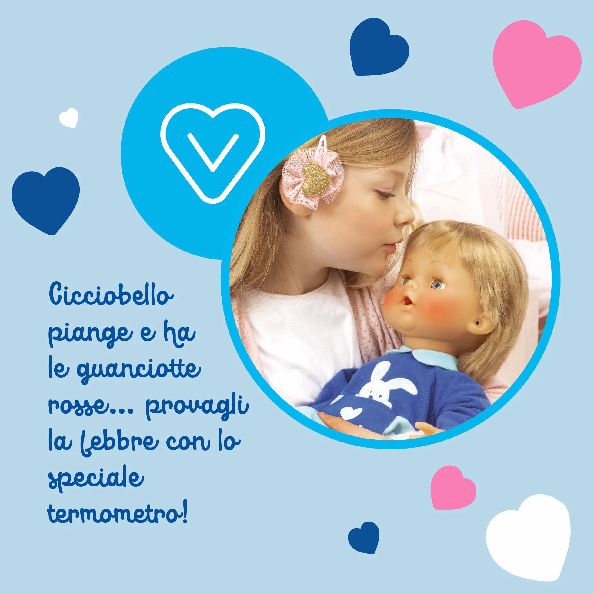 Cicciobello Bua, Bambola Interattiva con Accessori, Giochi Bambini 2 anni, Accessori per la Cura Come Termometro e Stetoscopio, Usa il Ciuccio per Farlo Smettere di Piangere!