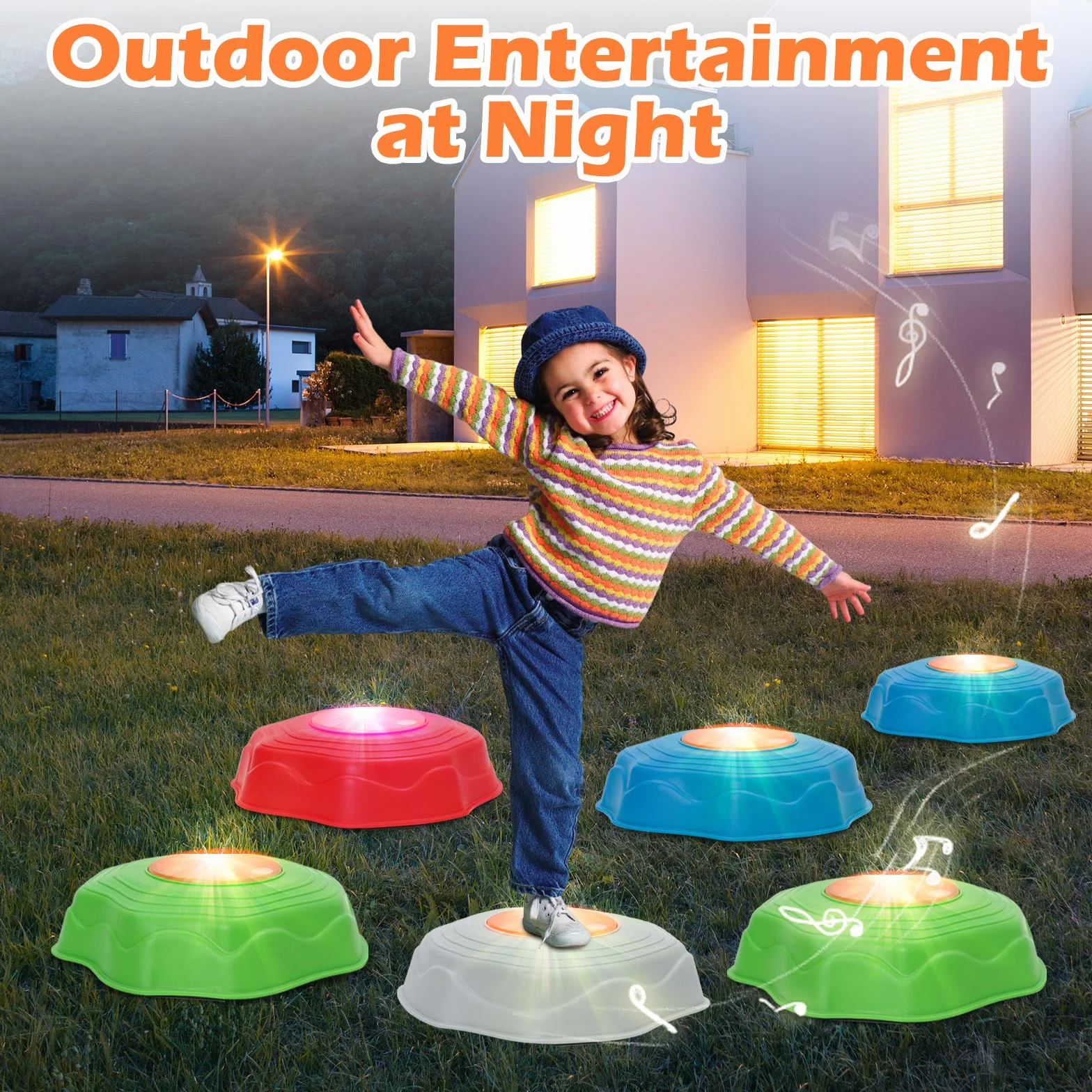 Pietre di Bilanciamento per Bambini con Luci e Musica, 6 Pezzi, Gioco da Giardino Impilabili Antiscivolo