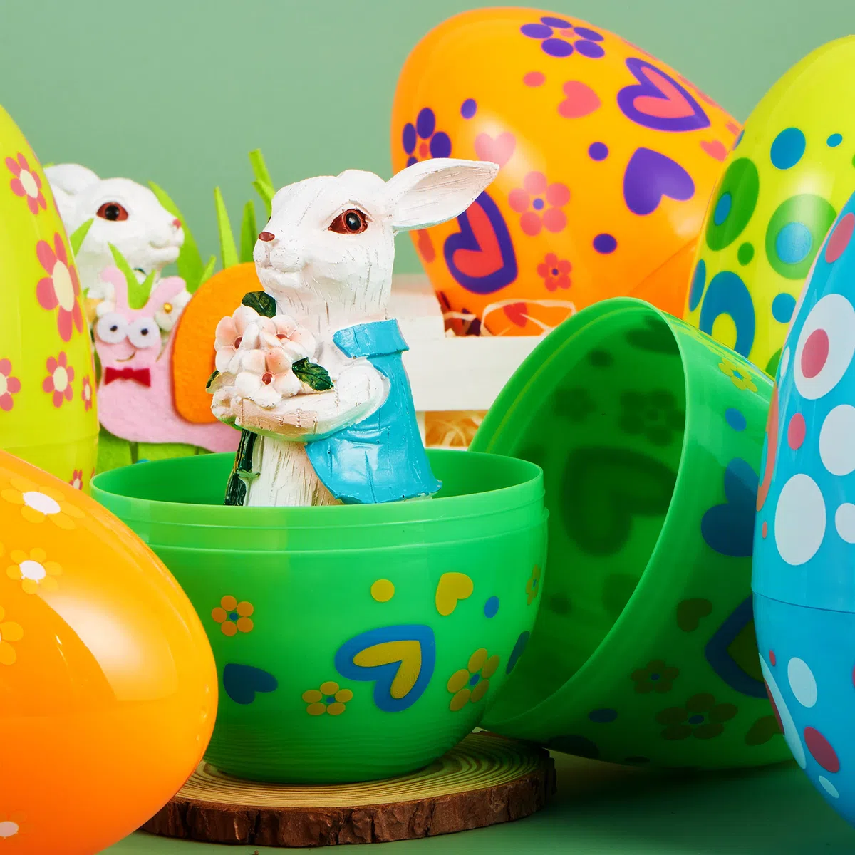JOYIN 12 uova di Pasqua Jumbo da 17,8 cm, in plastica brillante, tinta unita, 6 colori assortiti, stampate uova vuote per riempire dolcetti, bomboniere, caccia, cestini, riempitivi, premi in classe