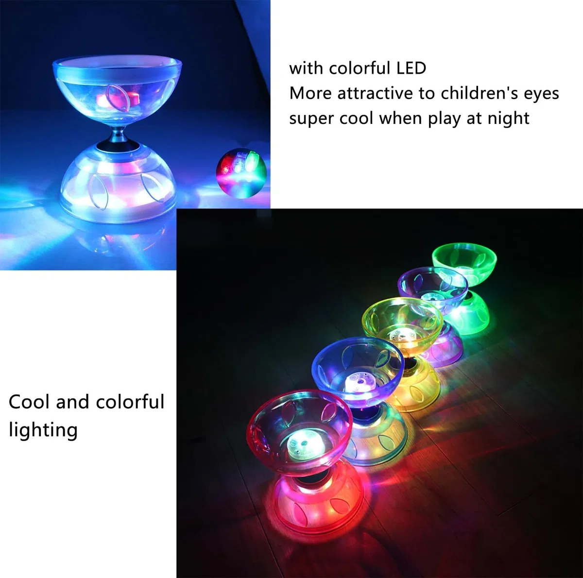 Diabolo LED z łożyskami kulkowymi, świecący w ciemności, 4 kolory, dla dzieci i dorosłych, profesjonalny