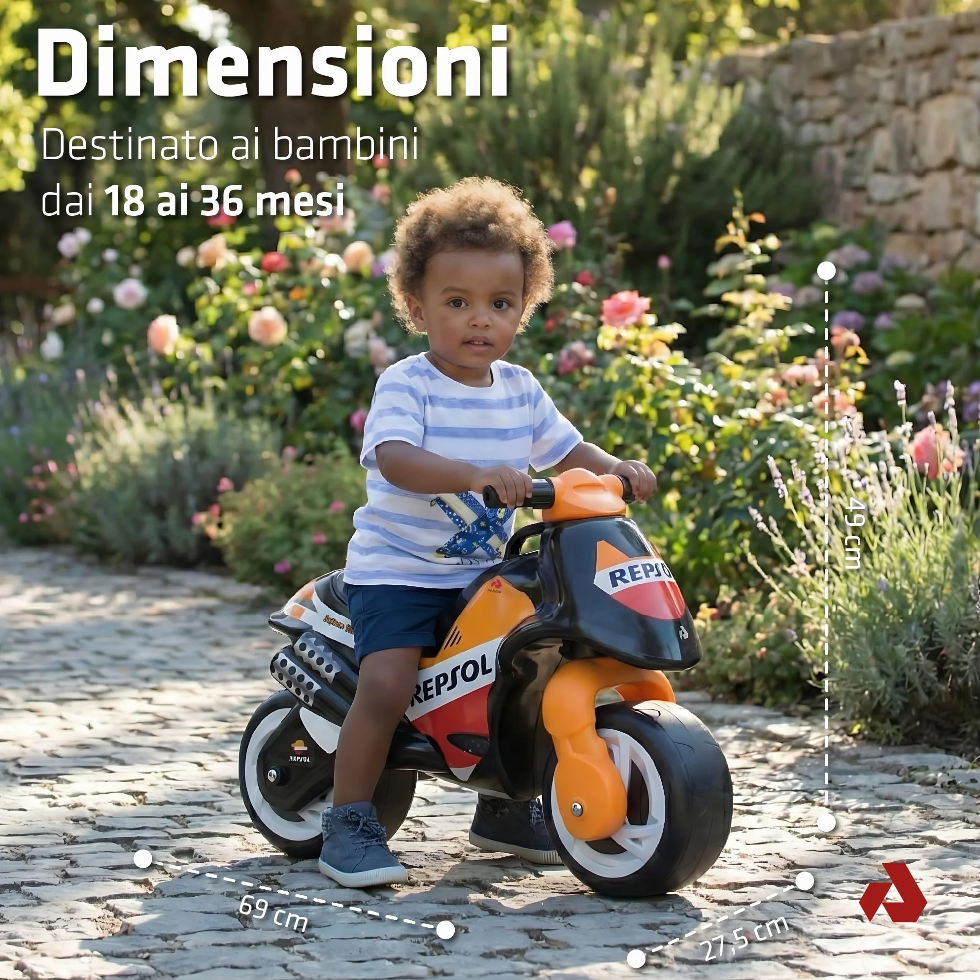 Moto per Bambini 18-36 Mesi Moto Bambino 3 Anni Ruote Larghe Stabile Senza Pedali - Primi Passi Bimbi - Ergonomica Maniglia Trasporto + Design REPSOL - INJUSA
