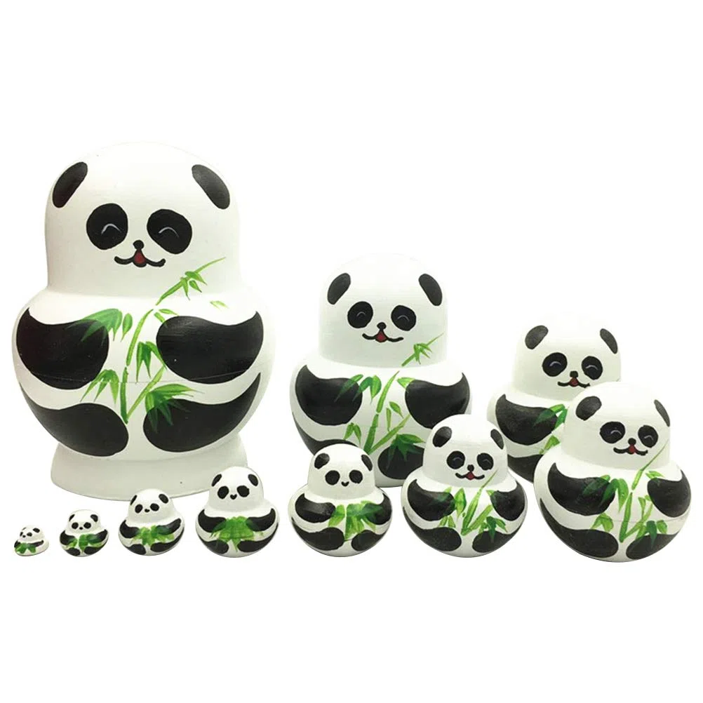 Bambole Russe Matrioska 10 Pezzi Fatte a Mano in Legno con Motivi Panda Regalo Natale Compleanno