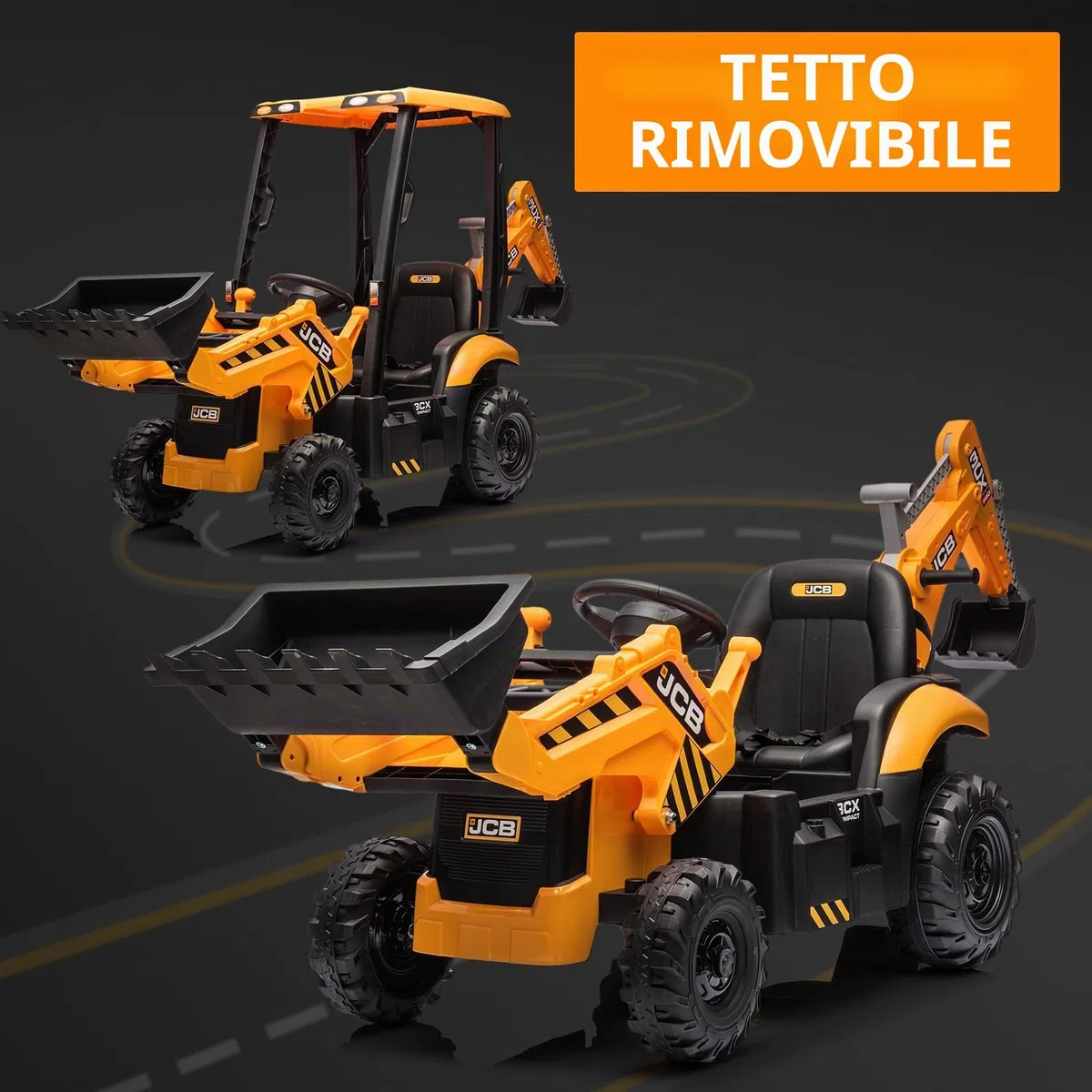 JCB 12V Escavatore Elettrico per Bambini 4 in 1 Giocattolo da Cavalcare con Telecomando