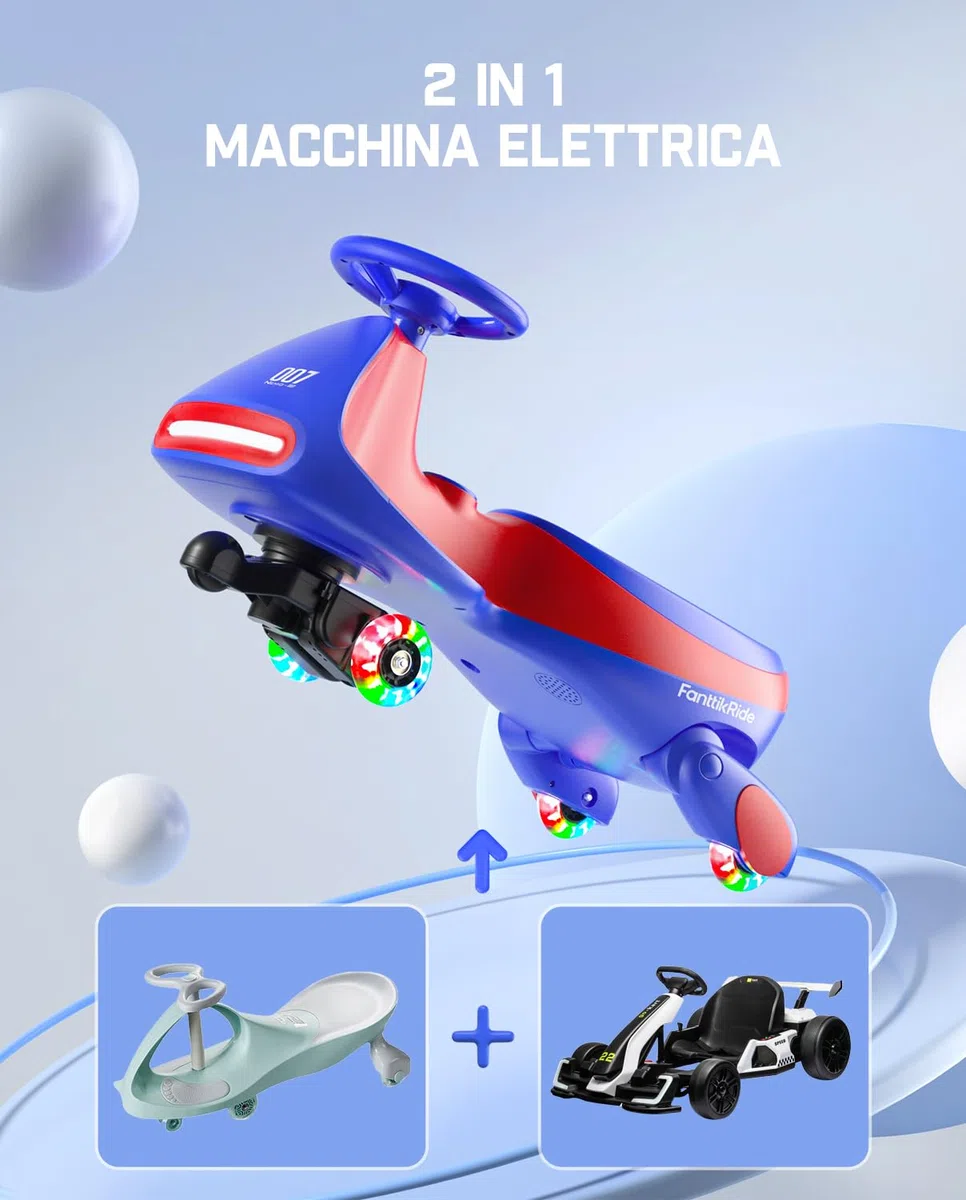 FanttikRide 12V N7 Pro Macchina Elettrica per Bambini 2 in 1, Ricarica USB-C, Bluetooth, Rosso e Blu