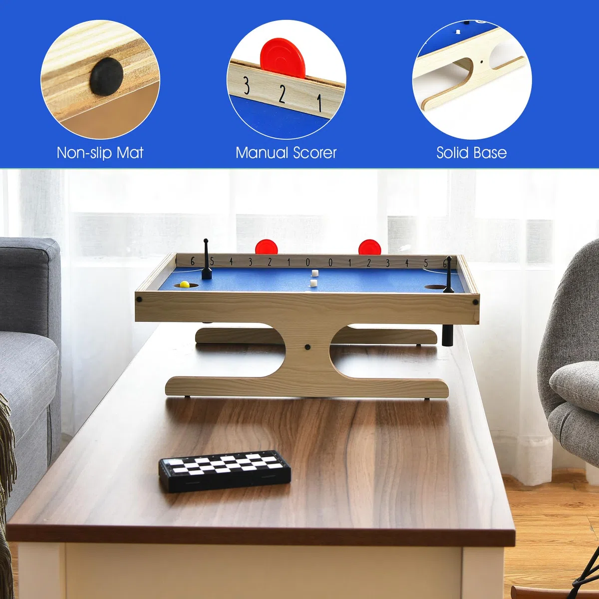 HOMASIS Air Hockey da Tavolo Magnetico con 2 Marcatori, 2 Palle, 3 Magneti - Gioco per Bambini e Adulti