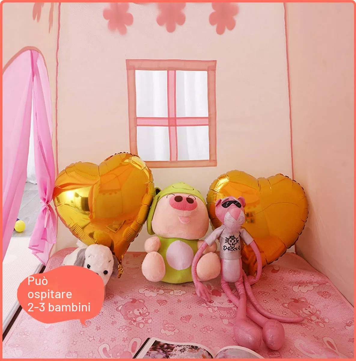Tenda da gioco per bambini con luci a stella, rosa, per interni ed esterni