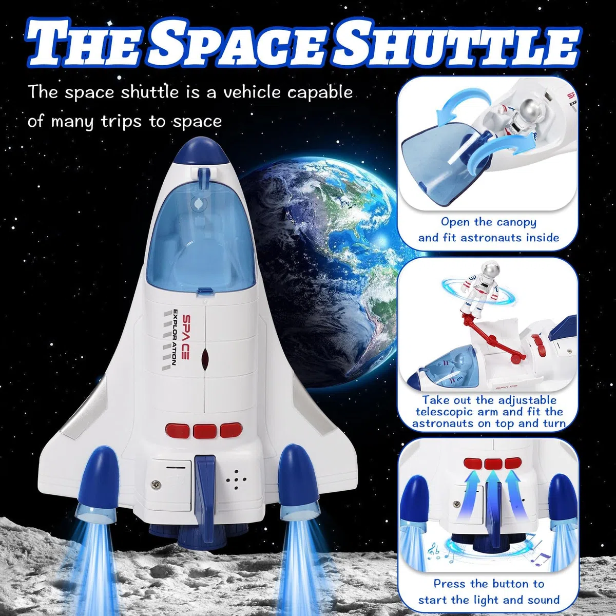 Giocattolo del Razzo Spaziale per Bambini, giocattolo spaziale con effetti di luce e suono, con stazione spaziale, Space Shuttle, Space Rove e astronauti, regalo per bambini