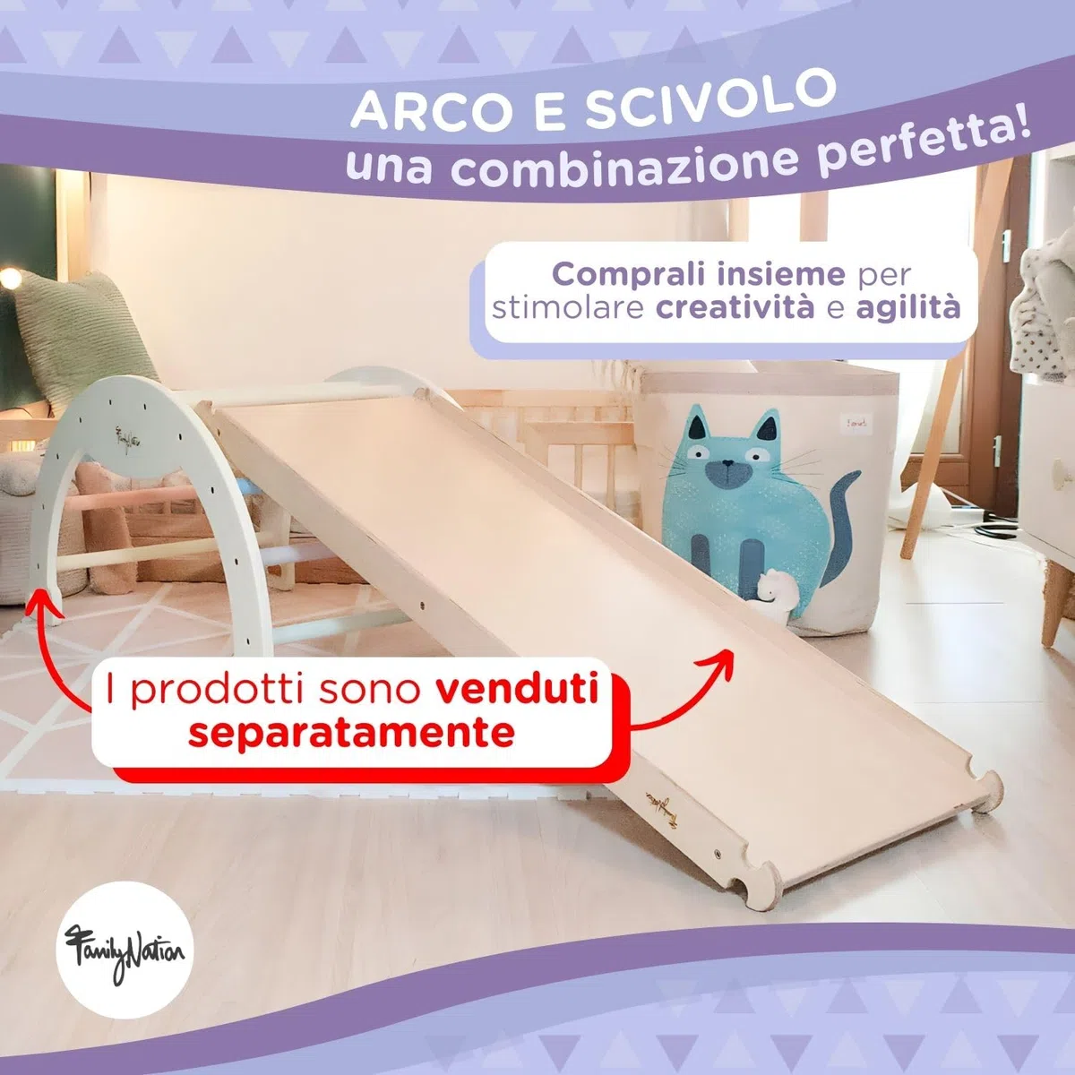 Arco Montessoriano in Legno 45x80x50 cm per Bambini 1 Anno Arrampicata e Dondolo