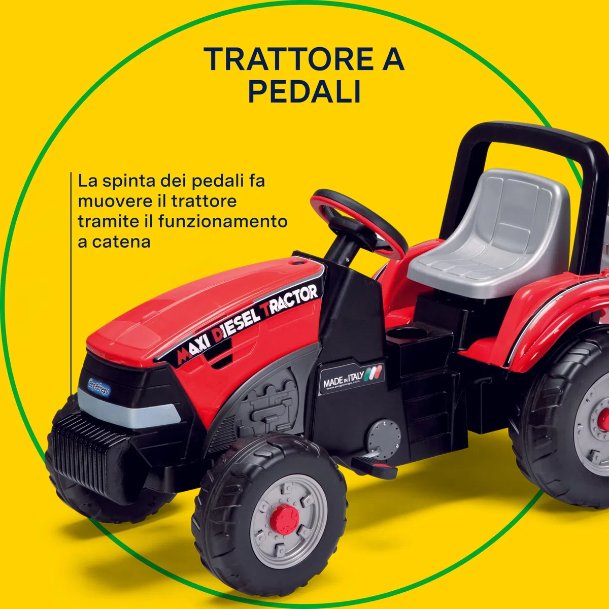 PEG Maxi Diesel Tractor Trattore a Pedali per Bambini con Rimorchio Rimovibile Sedile Regolabile