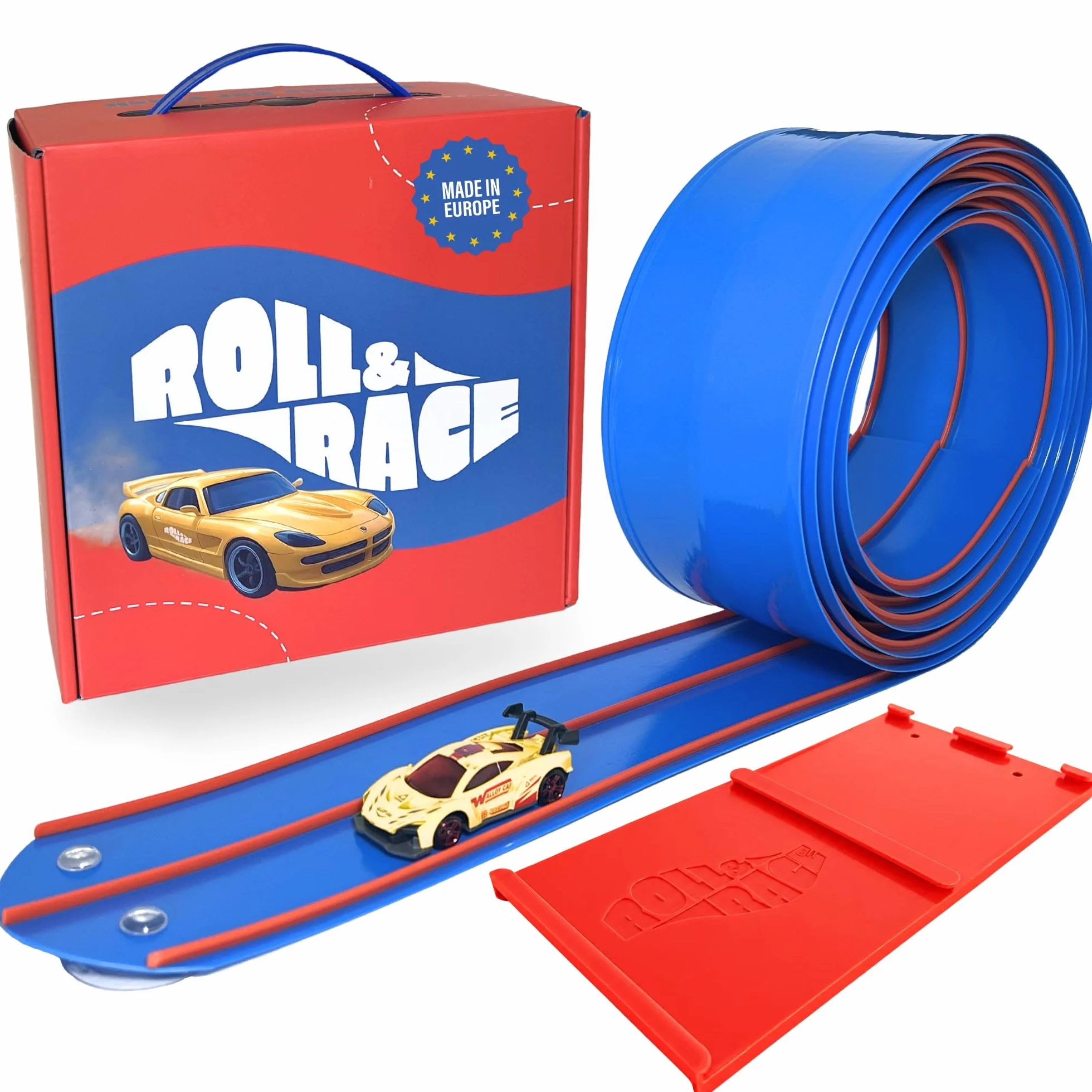 RollAndRace Pista Macchine Flessibile 400cm - Made in EU - Flexible Car Track - Gioco Bambino - Piste Car Wheels - Circuito di Corse per Bambini - Astuccio per il trasporto incluso