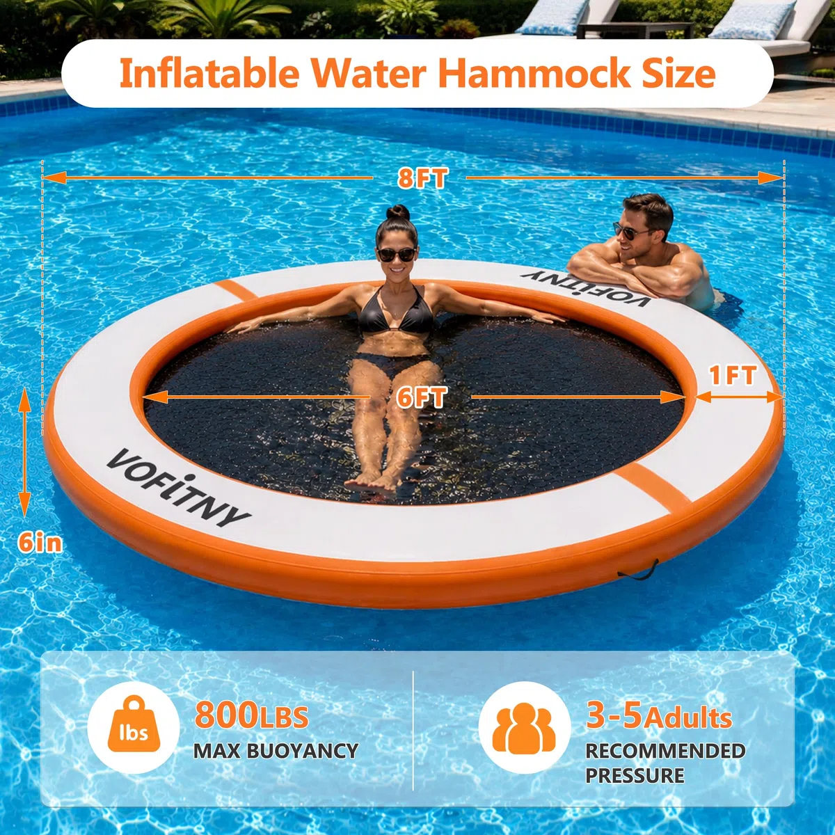 VOFiTNY Amaca gonfiabile ad acqua, resistente, galleggiante, zattera, per adulti, con anello galleggiante rotondo, per lago, piscina, spiaggia, oceano