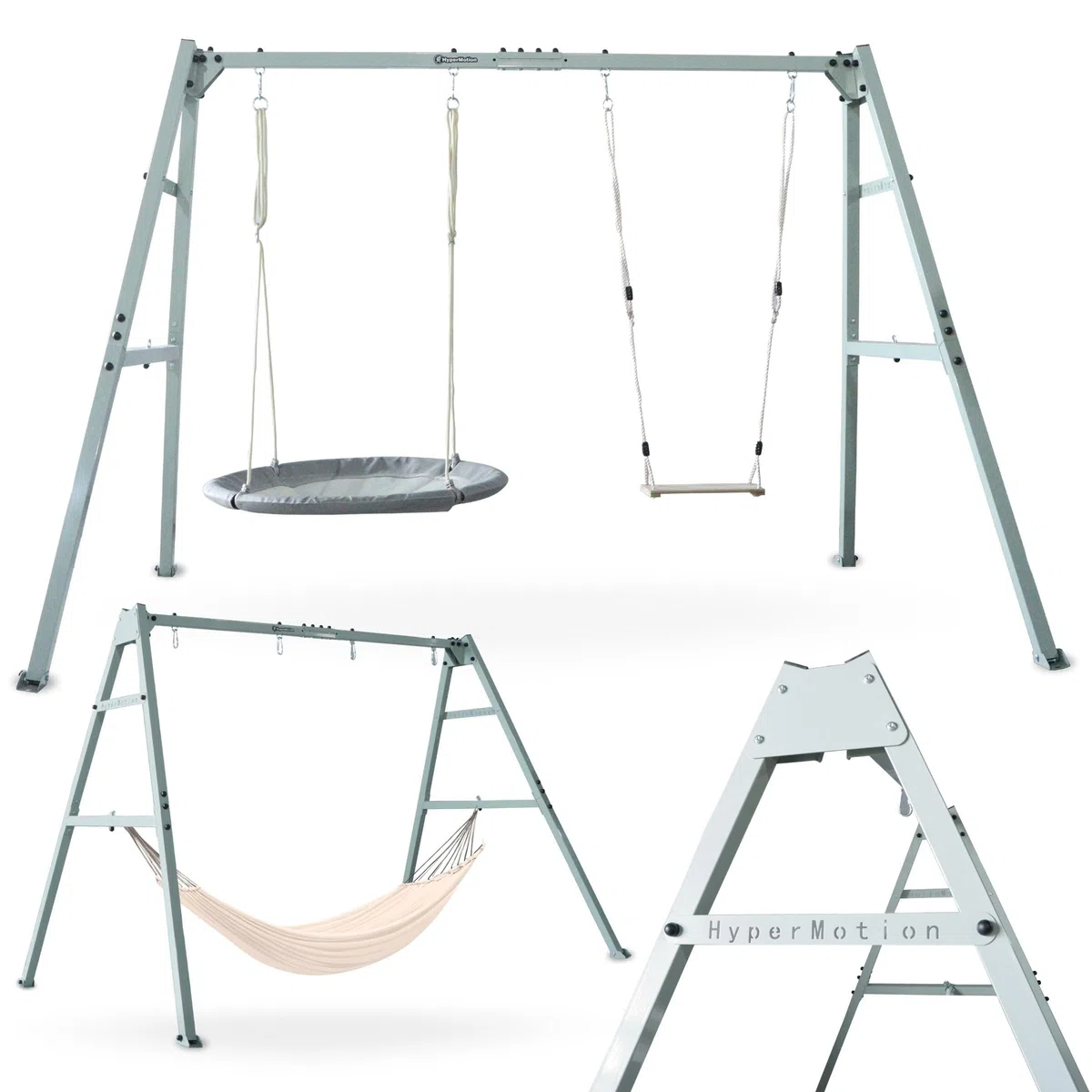 HyperMotion Altalena da Giardino 3-in-1 per Bambini e Adulti - Set con Dondolo, Nido Cicogna, Amaca - Struttura Acciaio Regolabile 180kg