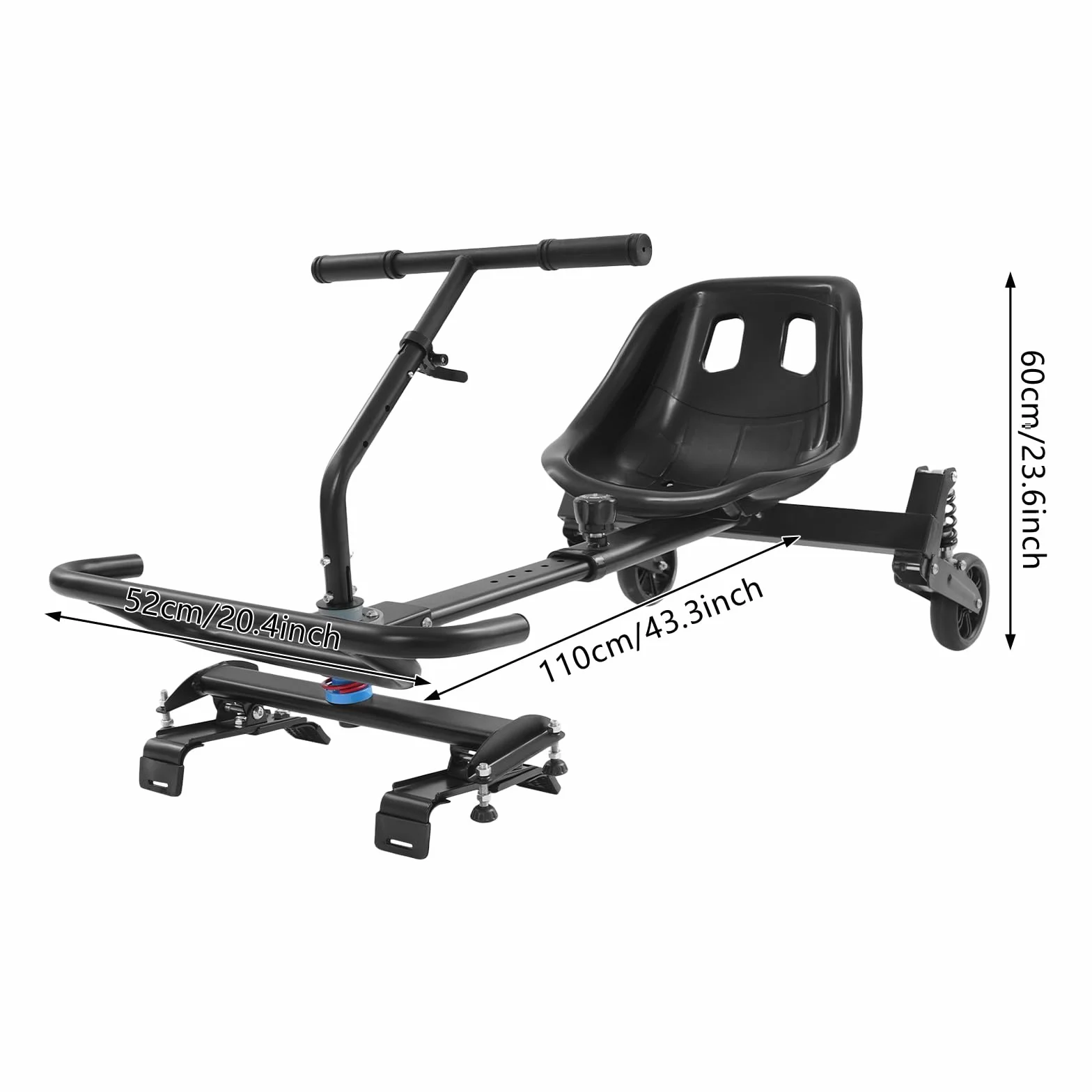 Supporto per sedile hoverboard con 3 ammortizzatori e 2 ruote luminose, set di accessori per hoverboard da 16,5 cm, 20,3 cm e 25,4 cm (nero)
