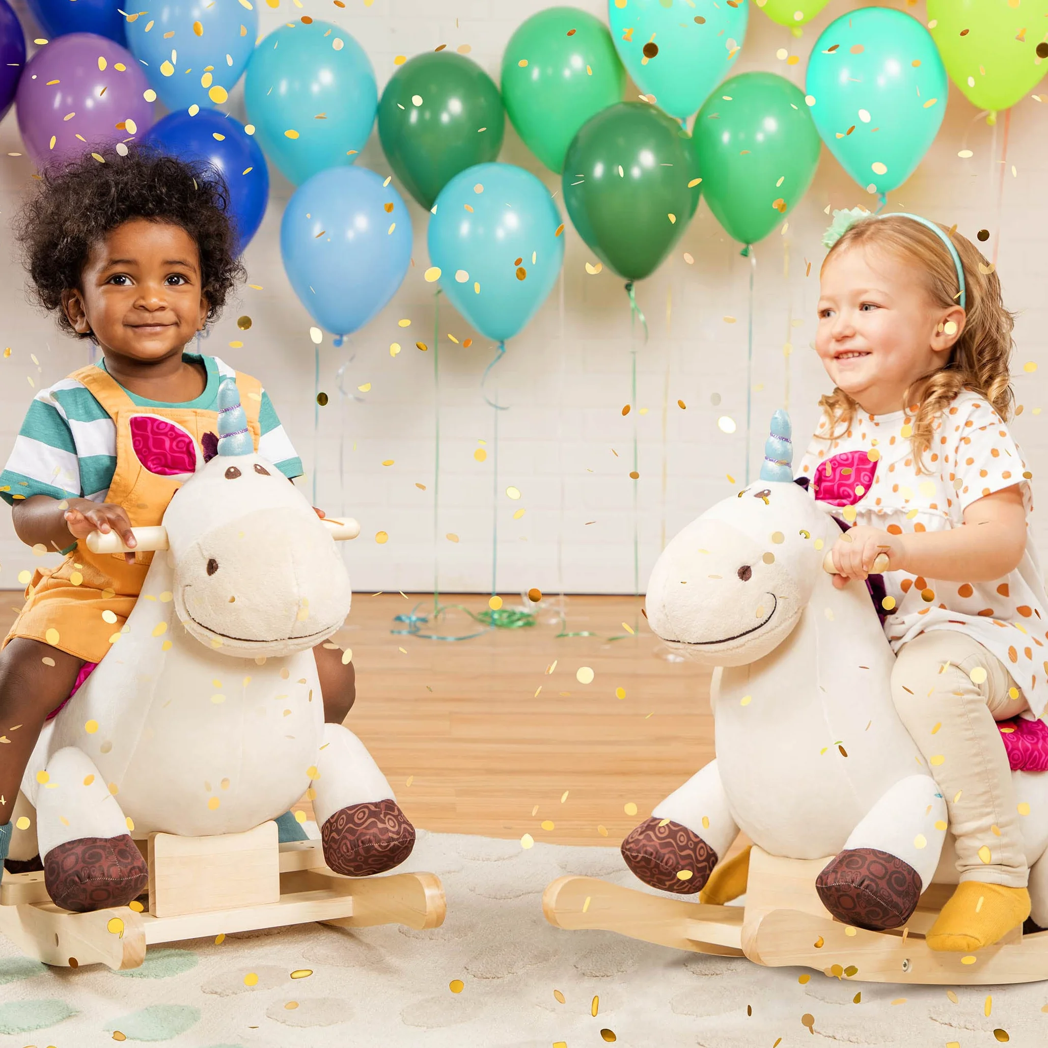 B. toys - Rodeo Rocker - Dilly-Dally - Unicorno Rocker - Unicorno a dondolo - Cavalcabile in legno - Giocattolo classico per bambini e ragazzi - 18 mesi +