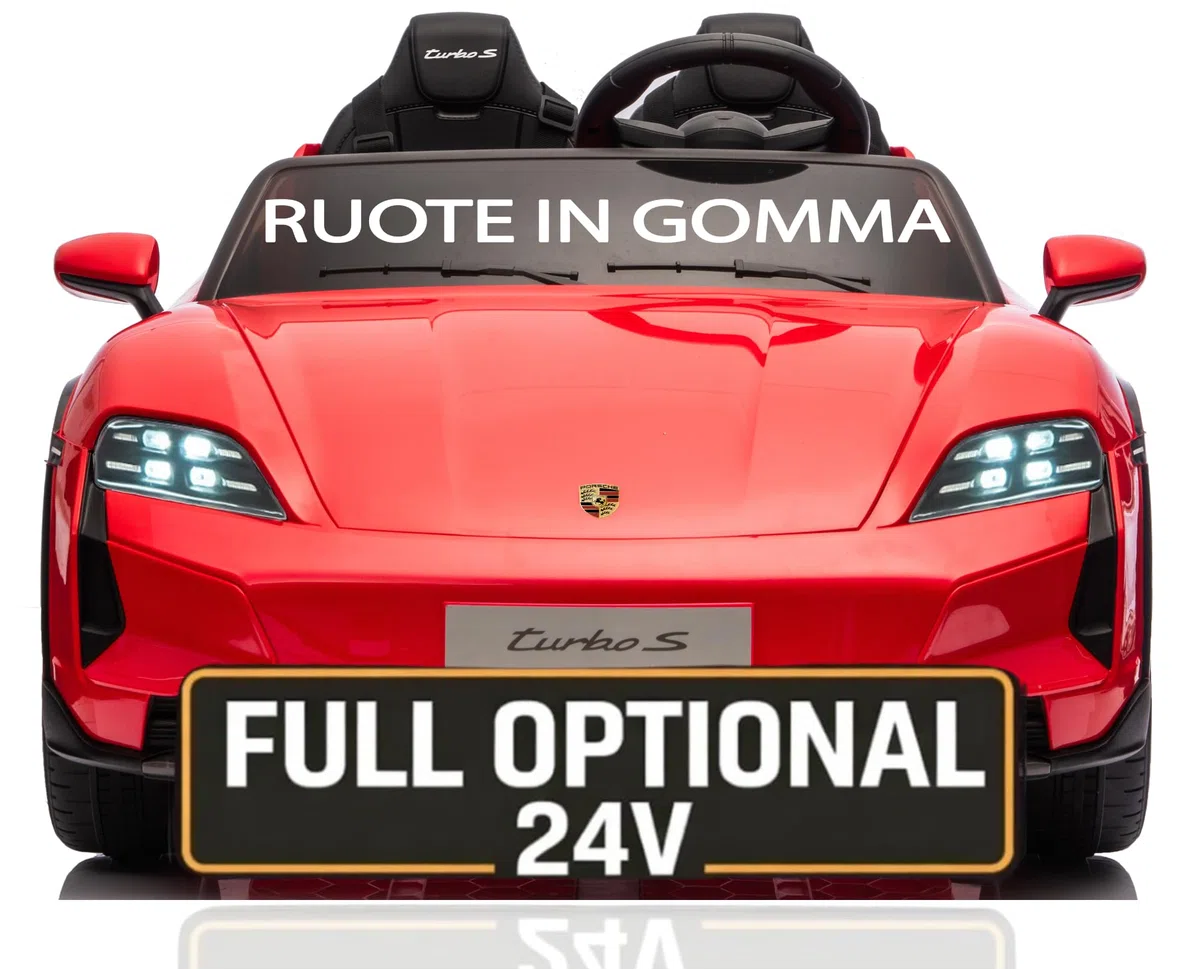 Porsche Taycan TurboS Auto Elettrica per Bambini 24V 2 Posti con Telecomando Luci LED Bluetooth Rosso