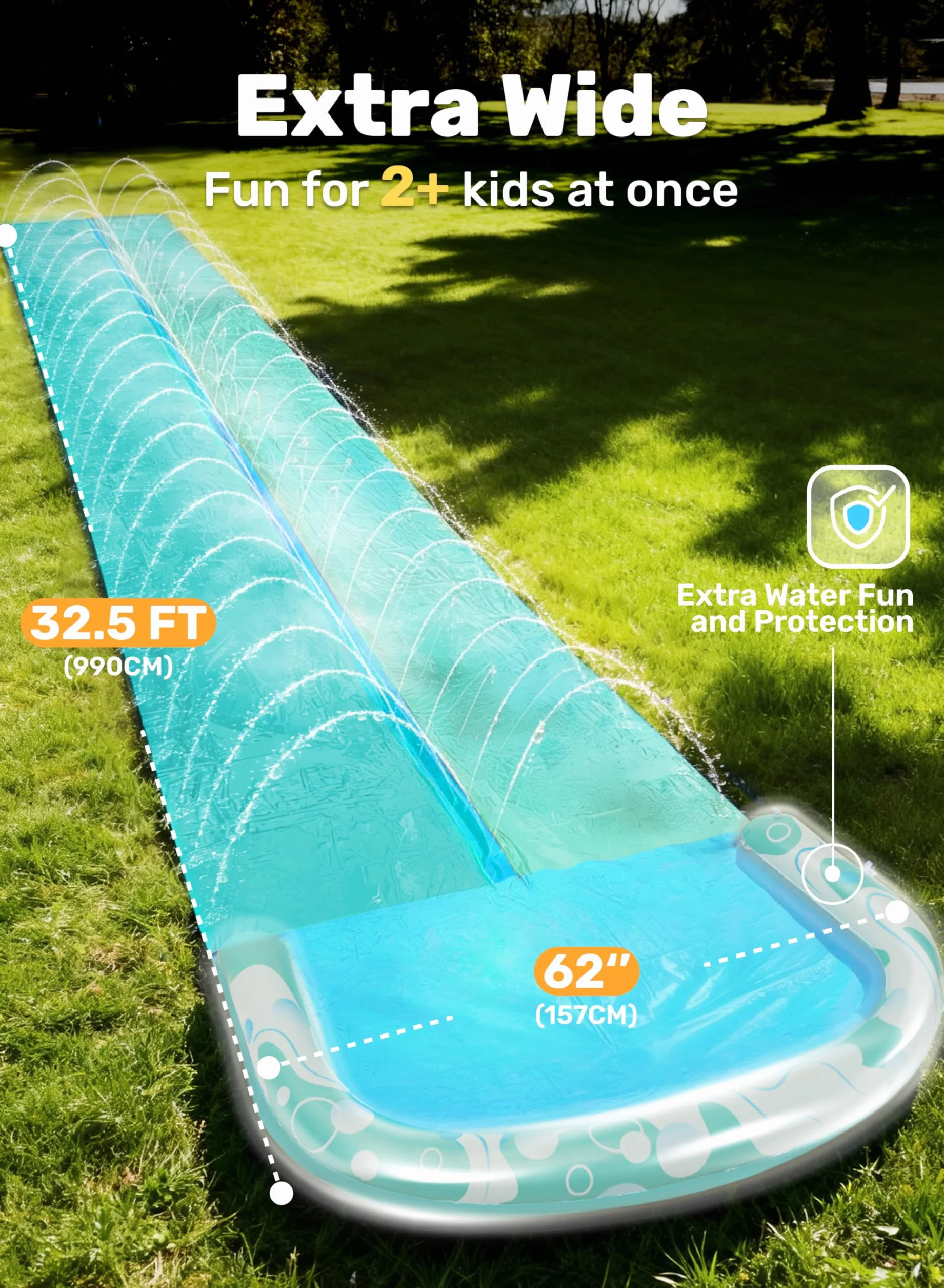 JOYIN Scivolo d'Acqua 32,5 piedi con 2 Tavole Gonfiabili, Giocattolo Estivo per Bambini e Adulti, Blu