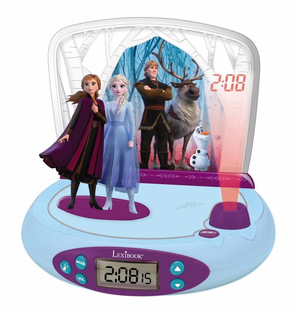 Lexibook, Frozen Elsa Anna, Sveglia con proiettore per bambini, Luce notturna e proiezione dell'ora sul soffitto, Effetti sonori, Alimentazione a batteria, Blu, RP510FZ