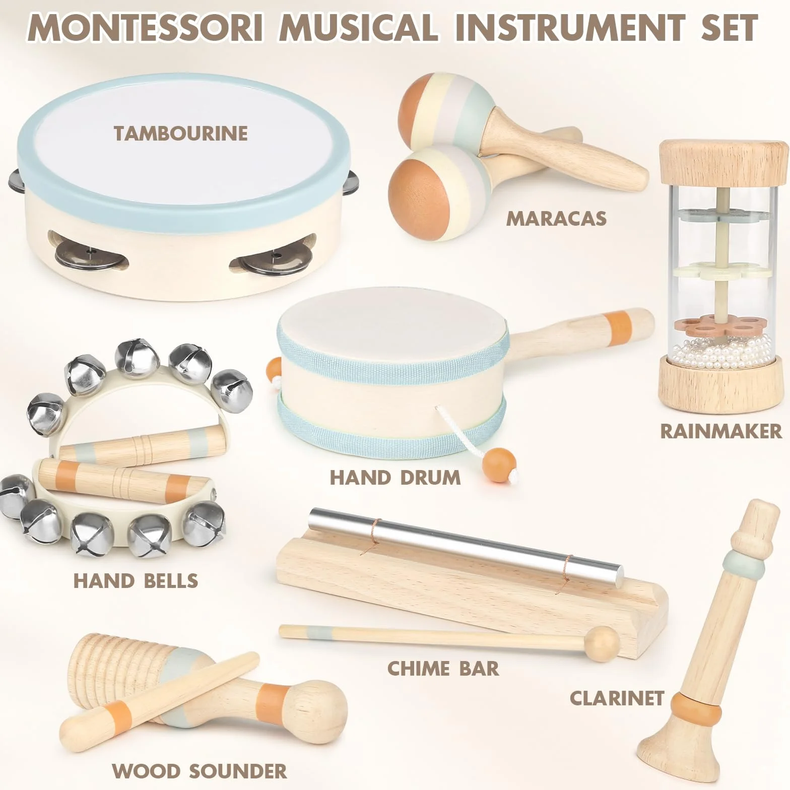 Strumenti Musicali Montessori in Legno Batteria per Bambini 3-6 Anni Giochi