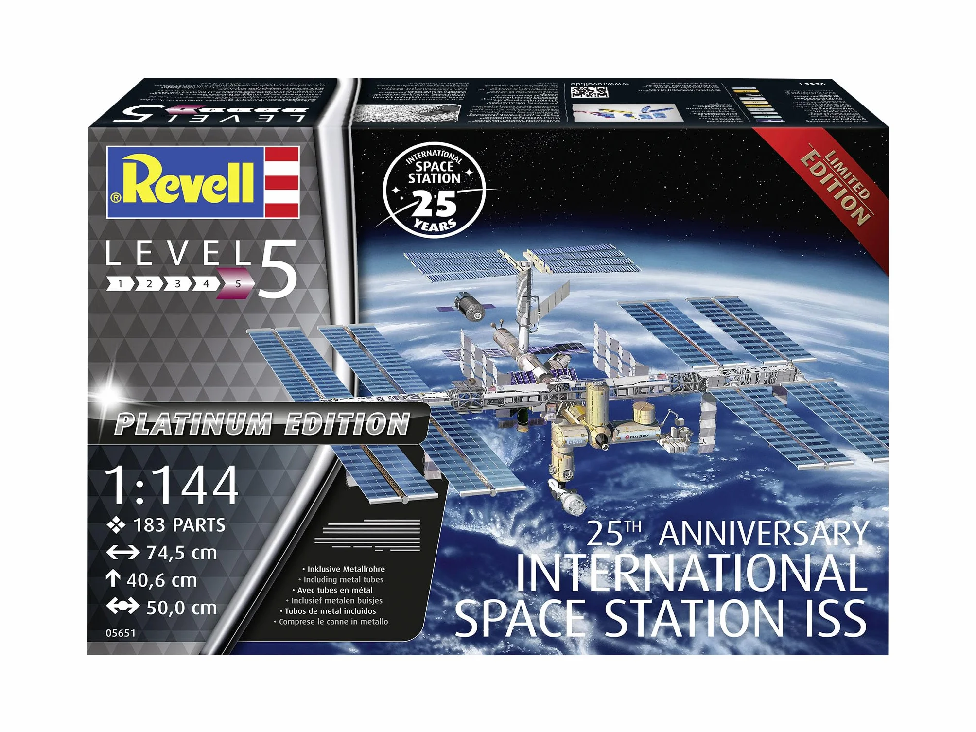 Revell Set regalo 25th Anniversary ISS Platinum Edition I Int. Stazione spaziale I 250 pezzi I Scala 1:144 I per bambini e adulti dai 13 anni in su