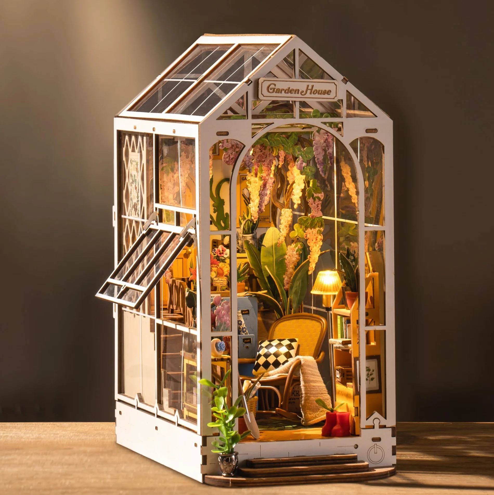 ROBOTIME Book Nook Casa Delle Bambole in Legno, Miniatura Fai Da Te, Modello di Casa Puzzle con Luci LED, Casa, Decorazione Scaffale, Regalo Di Vacanza (Casa Di Fiore Di Vacanza)